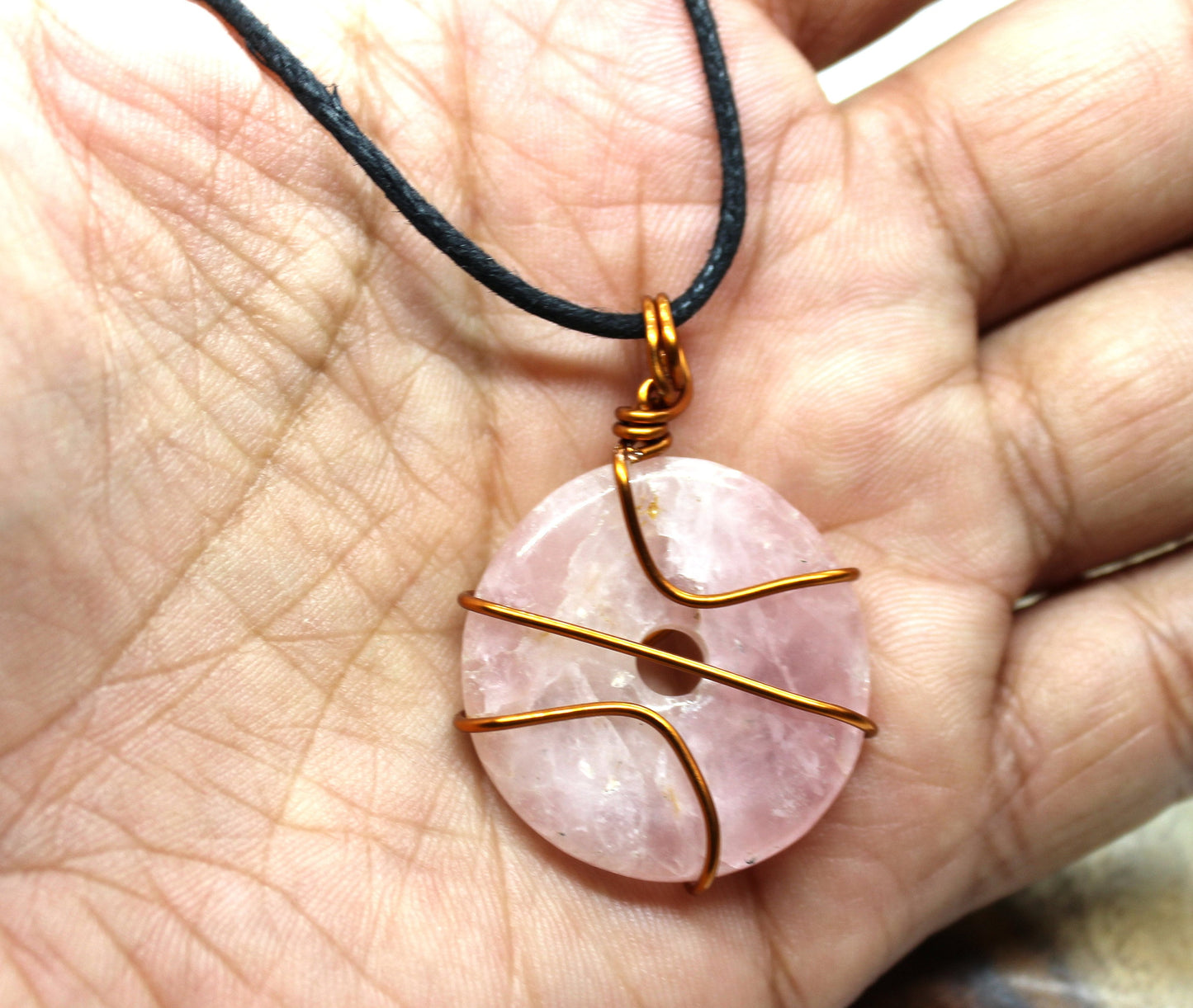 Rose Quartz Donut Pendant, Rose Quartz Doughnut, Rose Quartz Necklace, Crystal Pendant, Boho Jewelry, Reiki Energy Charged Crystal, GIFT