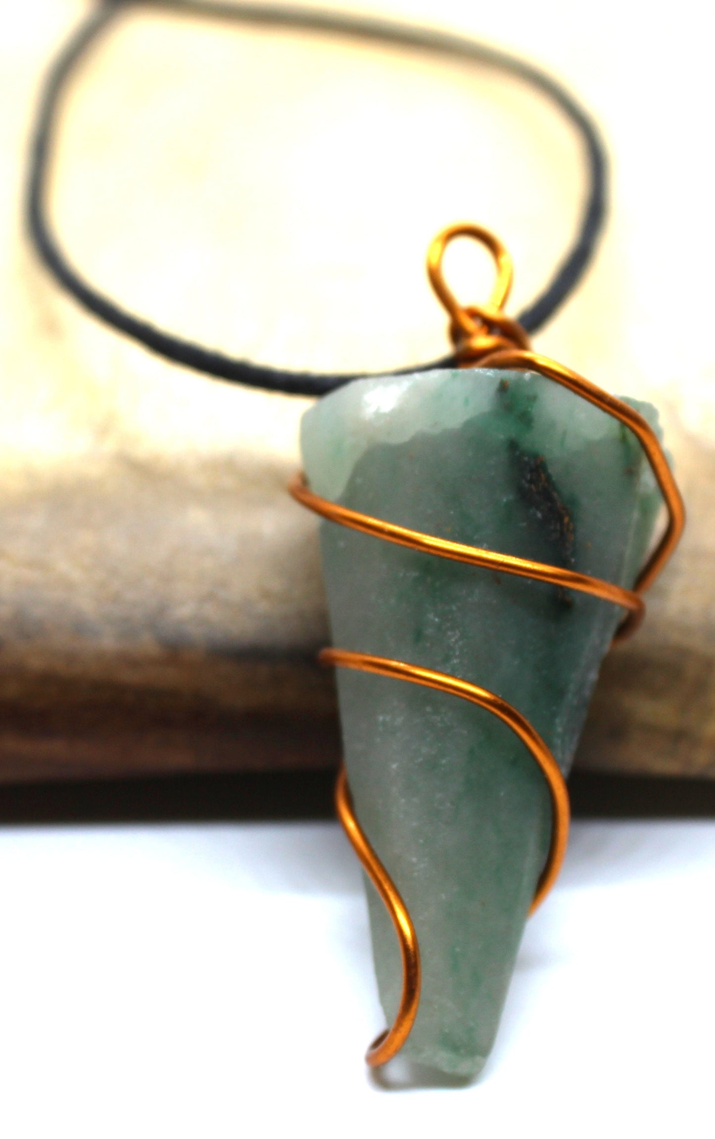 Green jade Copper CONE Pendant, jadeite Reiki Charged Cord Necklace, Green jade necklace, Wire Wrapped Jewellery Gift for him her love stone