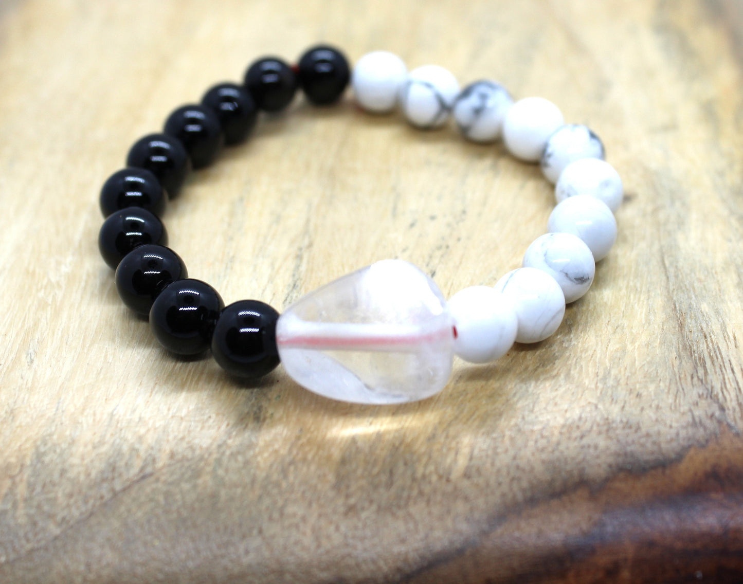 Black Onyx / Howlite / Crystal Quartz Natural Gemstone Bracelet Beaded 6-9'' Elasticated Healing Stone Chakra Reiki, Howlite bracelet