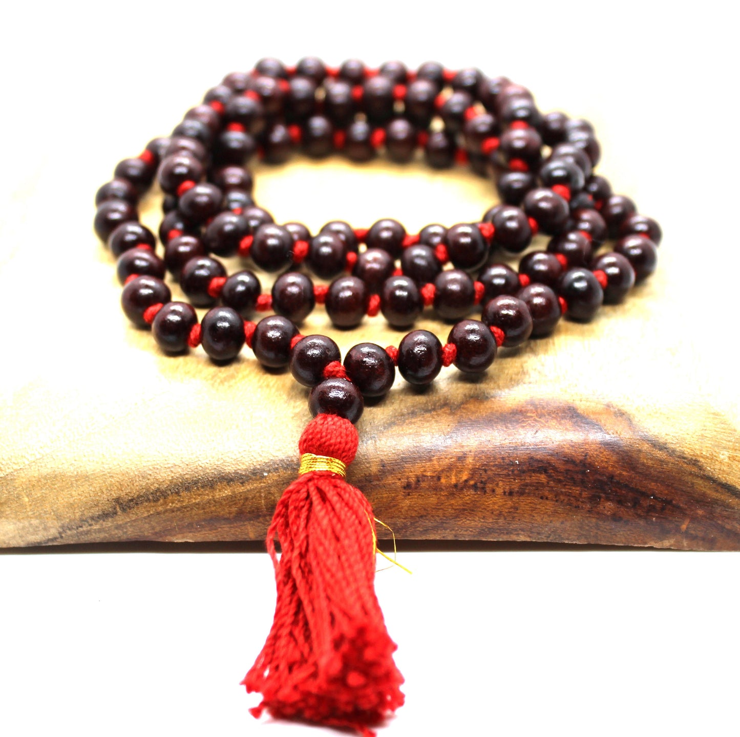 Red Rosewood Handmade Rosary Mala 108+1 Beads - Beautiful Tassel 8mm Bead Size Hindu Yoga Mediation japa mala- 108 Beads mala - Knotted Mala
