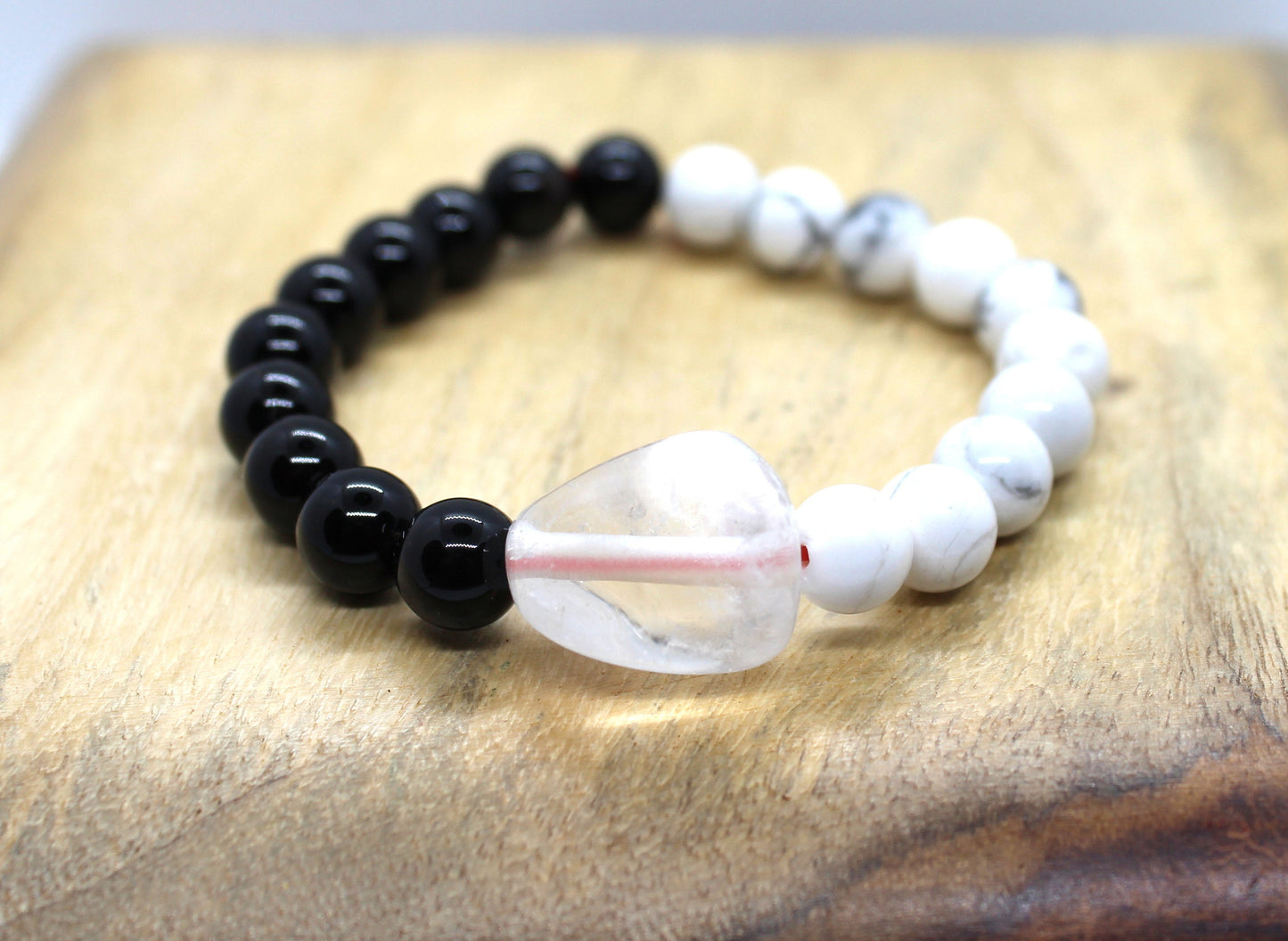 Black Onyx / Howlite / Crystal Quartz Natural Gemstone Bracelet Beaded 6-9'' Elasticated Healing Stone Chakra Reiki, Howlite bracelet