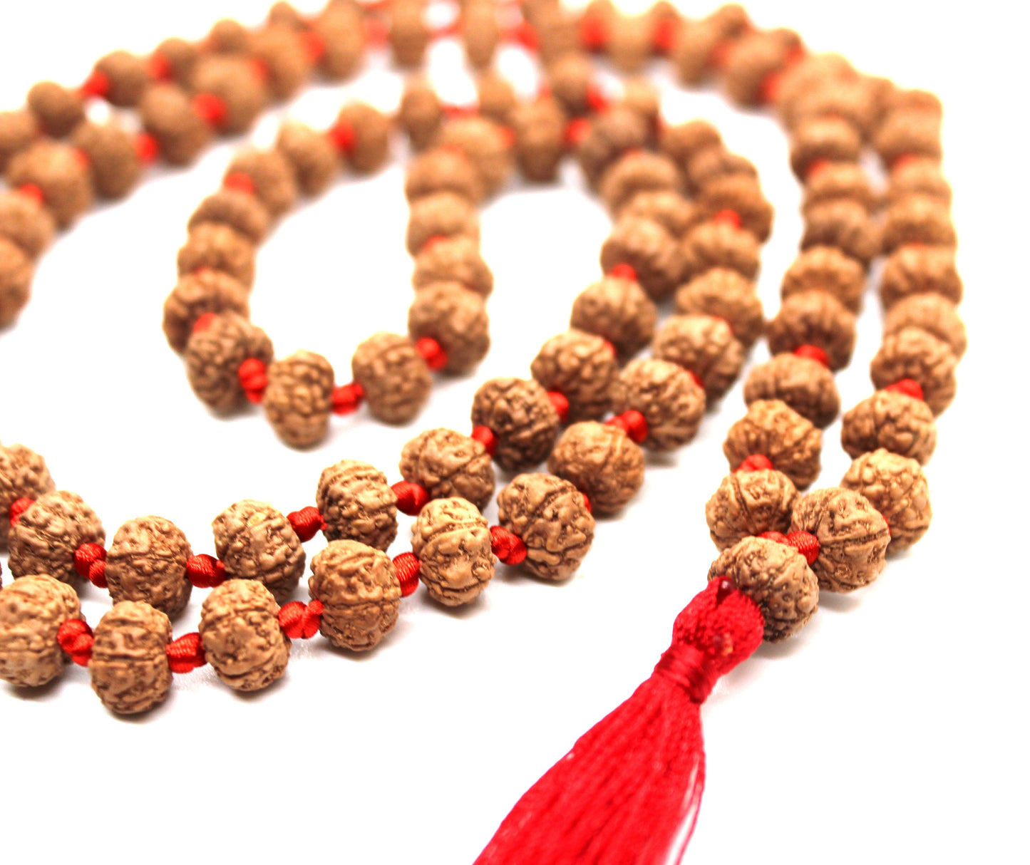 6 Mukhi Rudraksha Mala, 108+1 Genuine Six facet Rudraksha beads, Long Tassel Mala, Beautiful Mala, Natural beads Japa Mala Yoga Prayer beads
