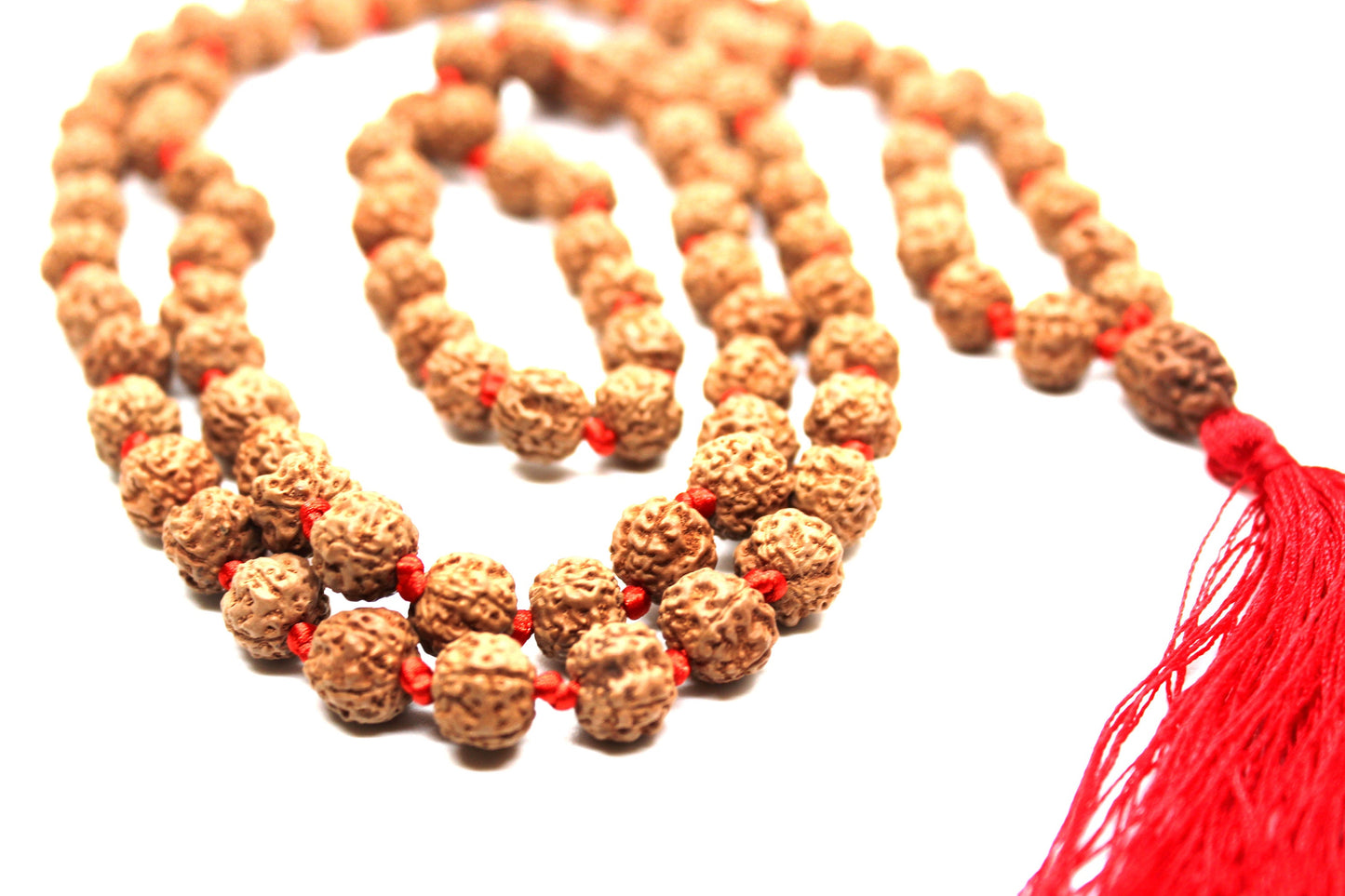 Rudraksha Mala 108 Beads 5 mukhi Japa Rosary with 3 Mukhi Rudraksh THREE MUKHI GURU bead Hand made premium Tassel mala - Yoga Meditation