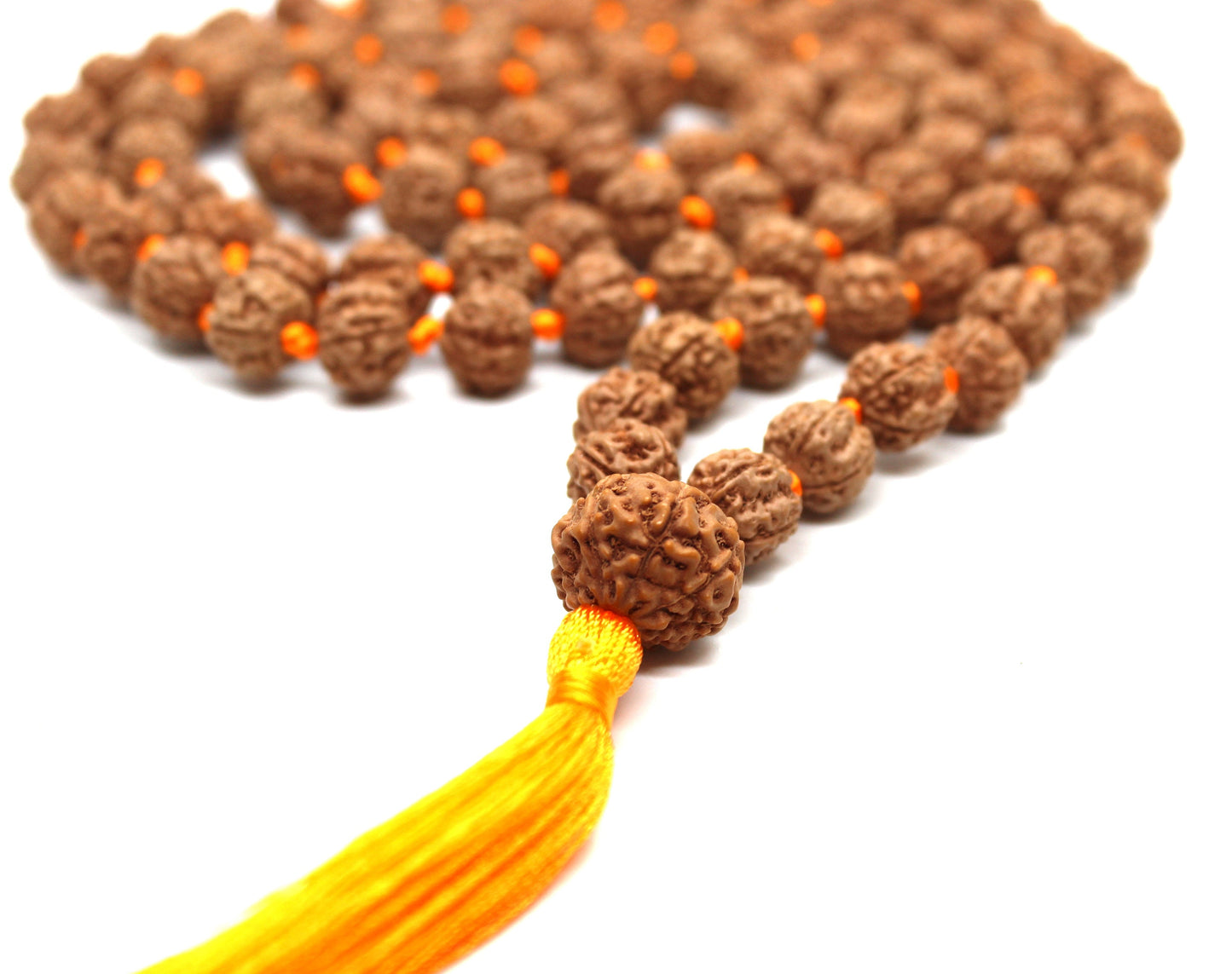 Rudraksha Mala 108 Beads 5 mukhi Japa Rosary with 9 Mukhi Rudraksh NINE MUKHI GURU bead Hand made premium Tassel mala - Yoga Meditation