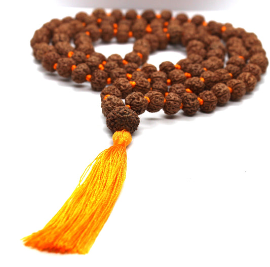 Rudraksha Mala 108 Beads 5 mukhi Japa Rosary with 10 Mukhi Rudraksh TEN MUKHI GURU bead Hand made premium Tassel mala - Yoga Meditation