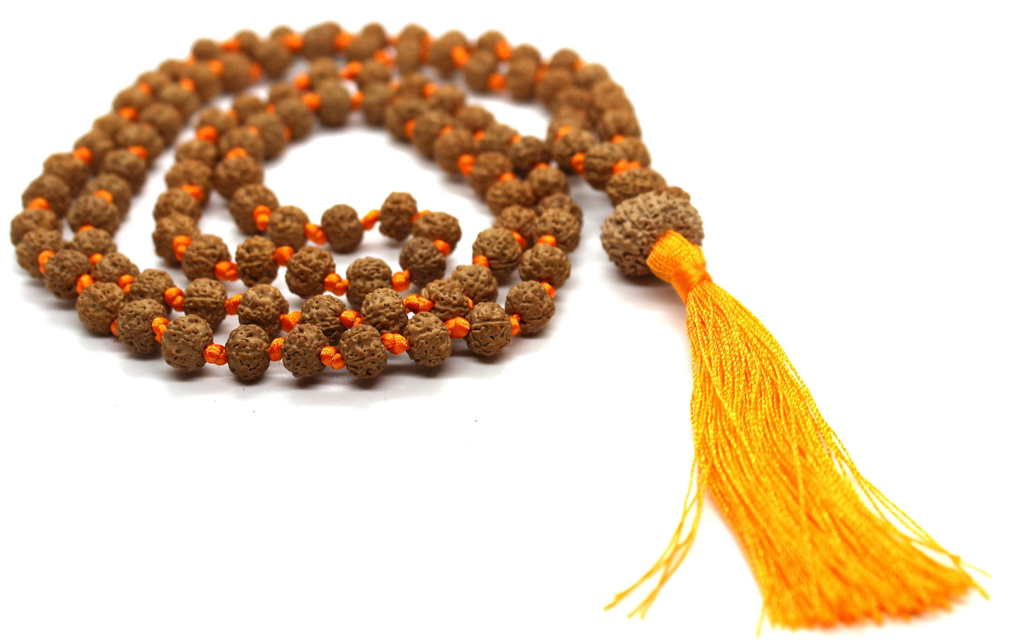 Rudraksha Mala 108 Beads 5 mukhi Japa Rosary with 13 Mukhi Rudraksh THIRTEEN MUKHI GURU bead Hand made premium Tassel mala - Yoga Meditation