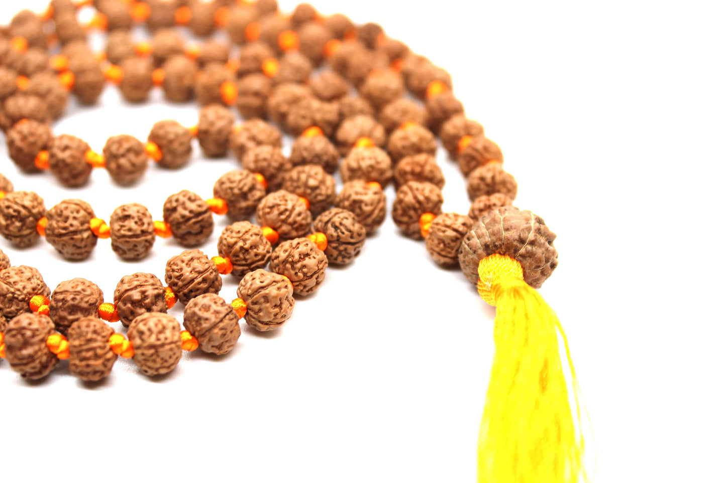 Rudraksha Mala 108 Beads 5 mukhi Japa Rosary with 13 Mukhi Rudraksh THIRTEEN MUKHI GURU bead Hand made premium Tassel mala - Yoga Meditation