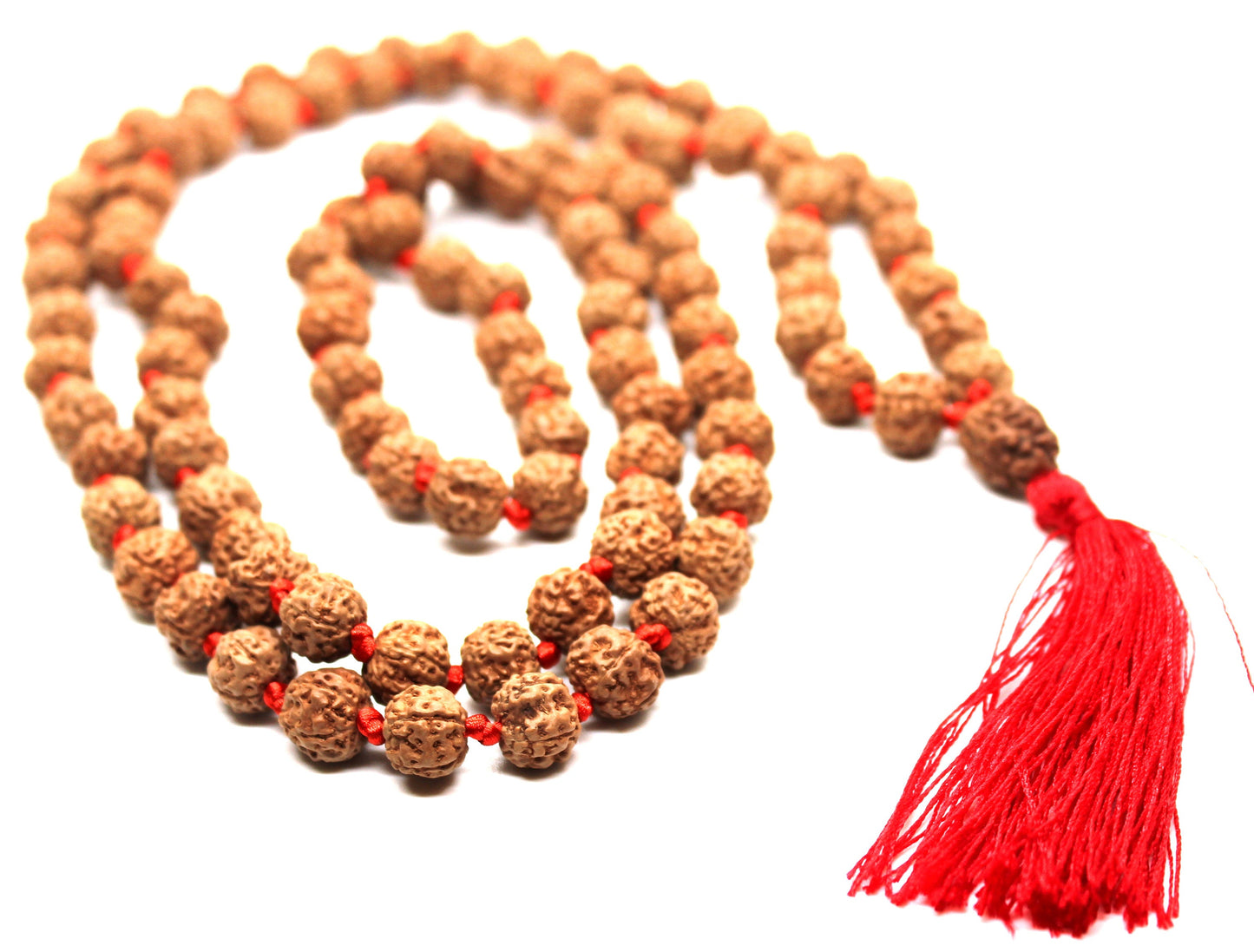 Rudraksha Mala 108 Beads 5 mukhi Japa Rosary with 3 Mukhi Rudraksh THREE MUKHI GURU bead Hand made premium Tassel mala - Yoga Meditation