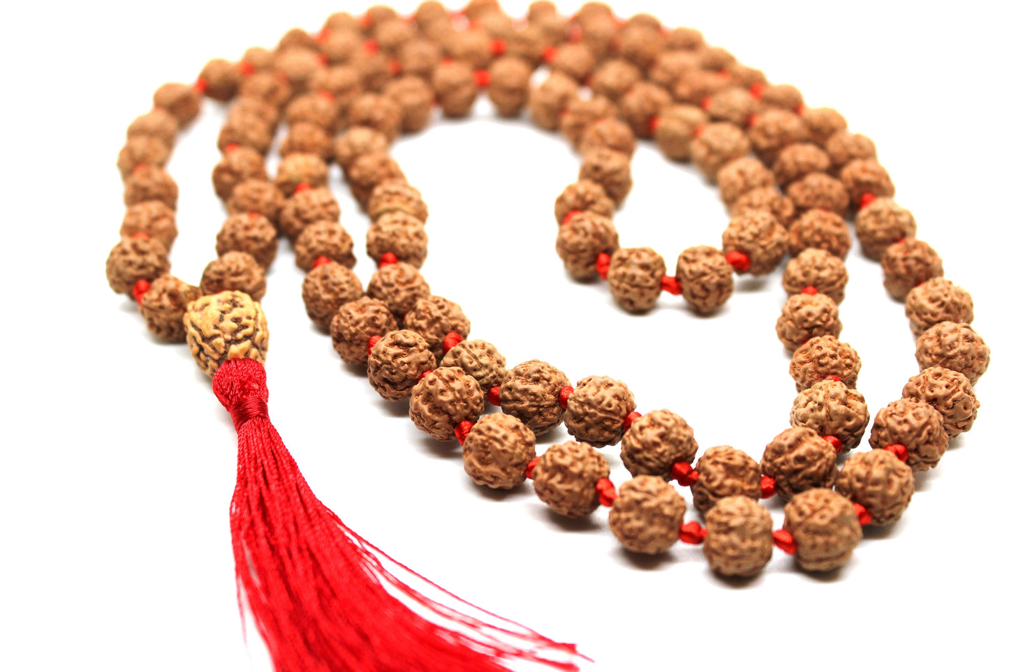 Rudraksha Mala 108 Beads 5 mukhi Japa Rosary with 4 Mukhi Rudraksh FOUR MUKHI GURU bead Hand made premium Tassel mala - Yoga Meditation