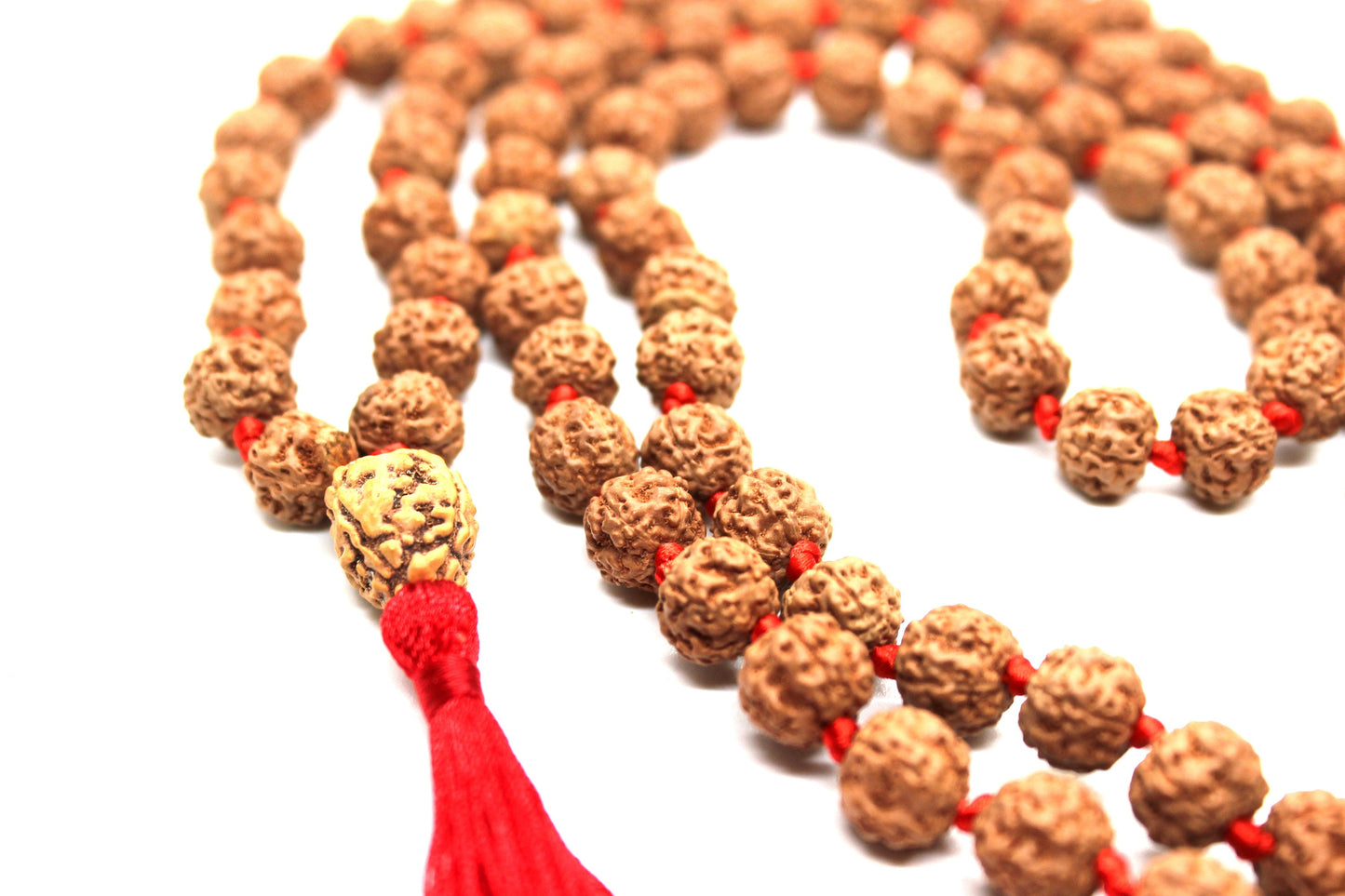 Rudraksha Mala 108 Beads 5 mukhi Japa Rosary with 4 Mukhi Rudraksh FOUR MUKHI GURU bead Hand made premium Tassel mala - Yoga Meditation