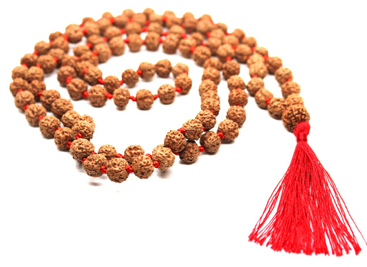 Rudraksha Mala 108 Beads 5 mukhi Japa Rosary with 6 Mukhi Rudraksh SIX MUKHI GURU bead Hand made premium Tassel mala - Yoga Meditation