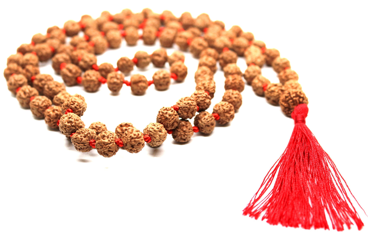 Rudraksha Mala 108 Beads 5 mukhi Japa Rosary with 6 Mukhi Rudraksh SIX MUKHI GURU bead Hand made premium Tassel mala - Yoga Meditation