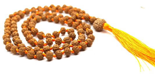 Rudraksha Mala 108 Beads 5 mukhi Japa Rosary with 14 Mukhi Rudraksh FOURTEEN MUKHI GURU bead Hand made premium Tassel mala - Yoga Meditation