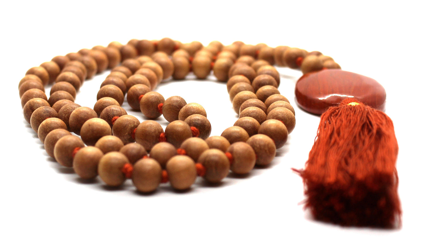 Sandalwood - RED JASPER Mala Necklace 8 mm, Knotted Sandalwood Mala, 108 Japa Mala Beads, Sandalwood Necklace, Buddhist Prayer Beads
