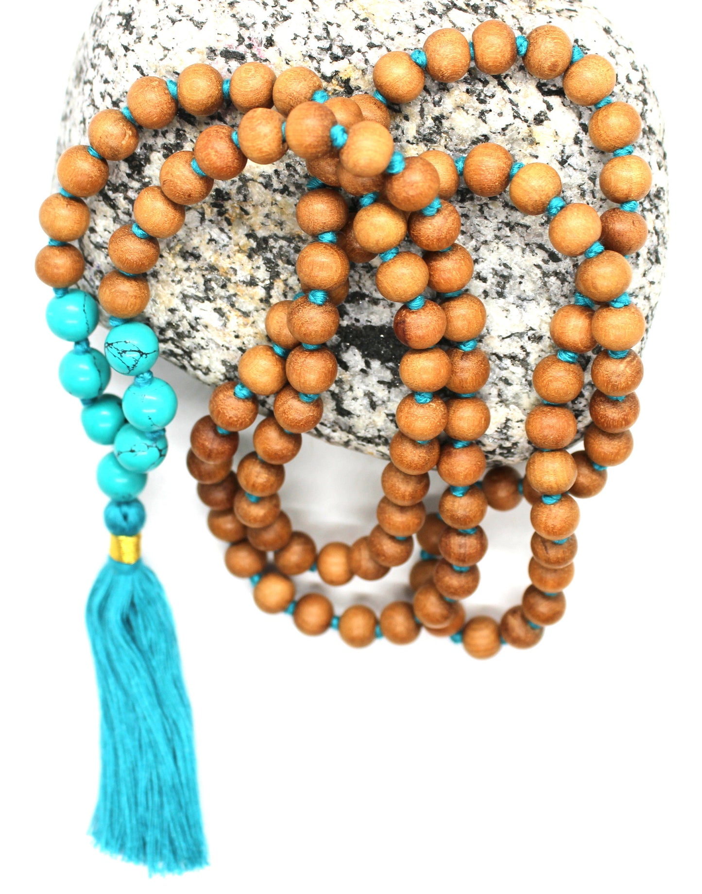 Sandalwood - TURQUOISE Mala Necklace 8 mm, Knotted Sandalwood Mala, 108 Japa Mala Beads, Sandalwood Necklace, Buddhist Turquoise Beads Yoga