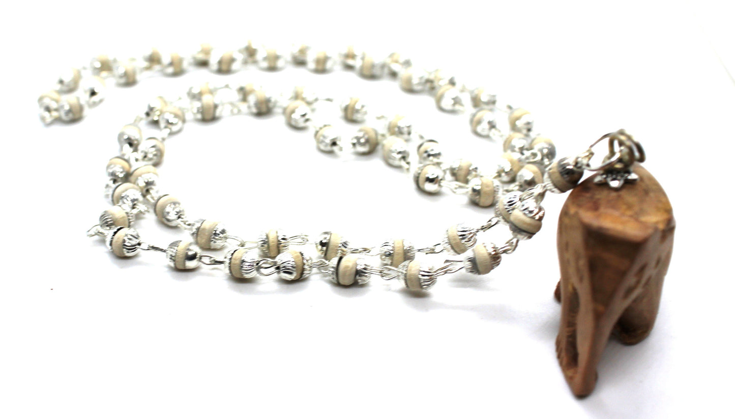 Tulasi Krishna Seed Necklace with Elephant pendant - Tulsi Choker Kanthi Necklace - Tulsi Holy Basil seed - Tulsi with Silver Cap necklace