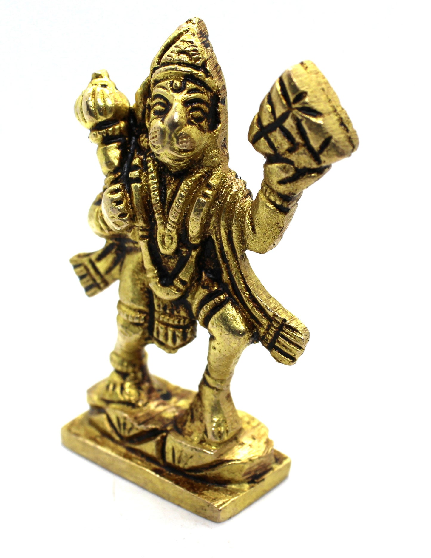Small Brass Lord Hanuman Standing Statue, Hindu Monkey Deity Brass Hanuman Statuette, Hindu God Idols, Bajrang Bali Statue lifting mountain