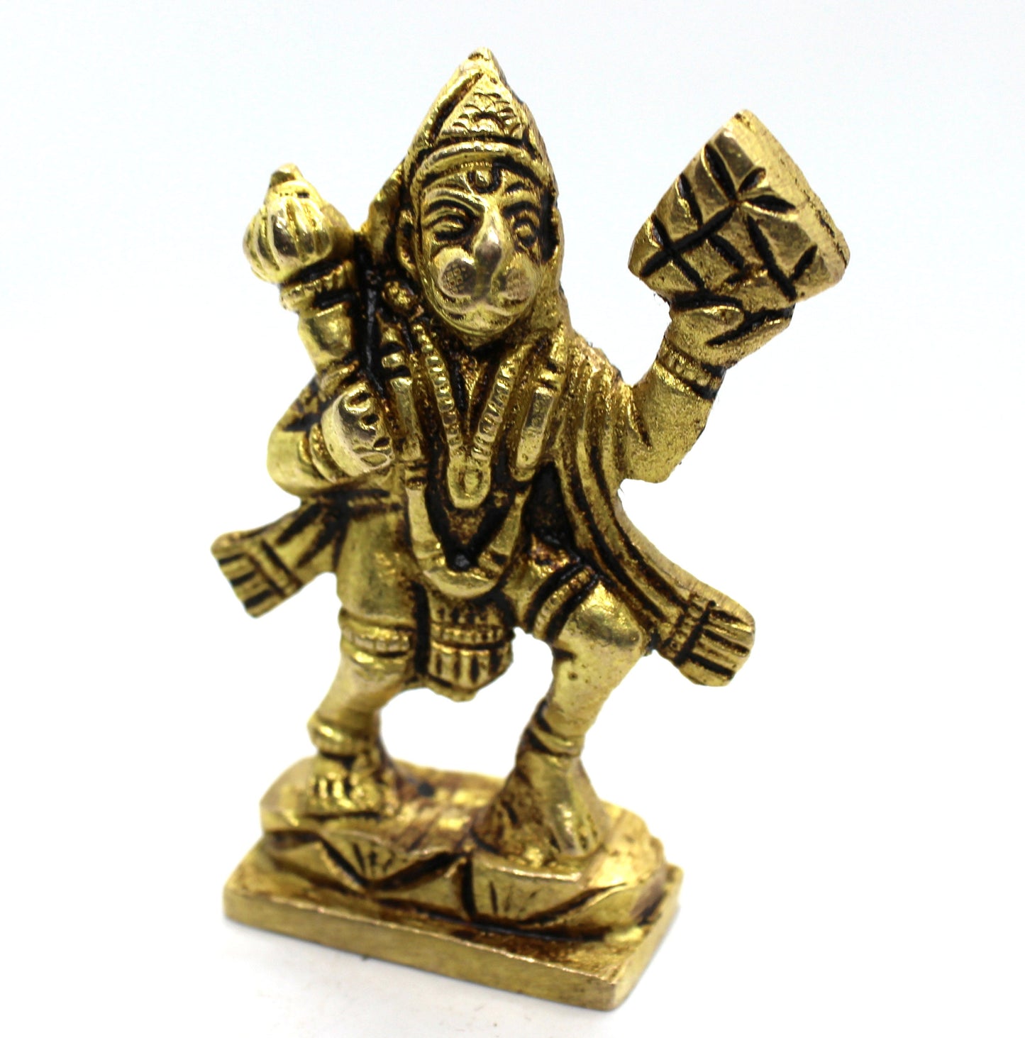 Small Brass Lord Hanuman Standing Statue, Hindu Monkey Deity Brass Hanuman Statuette, Hindu God Idols, Bajrang Bali Statue lifting mountain