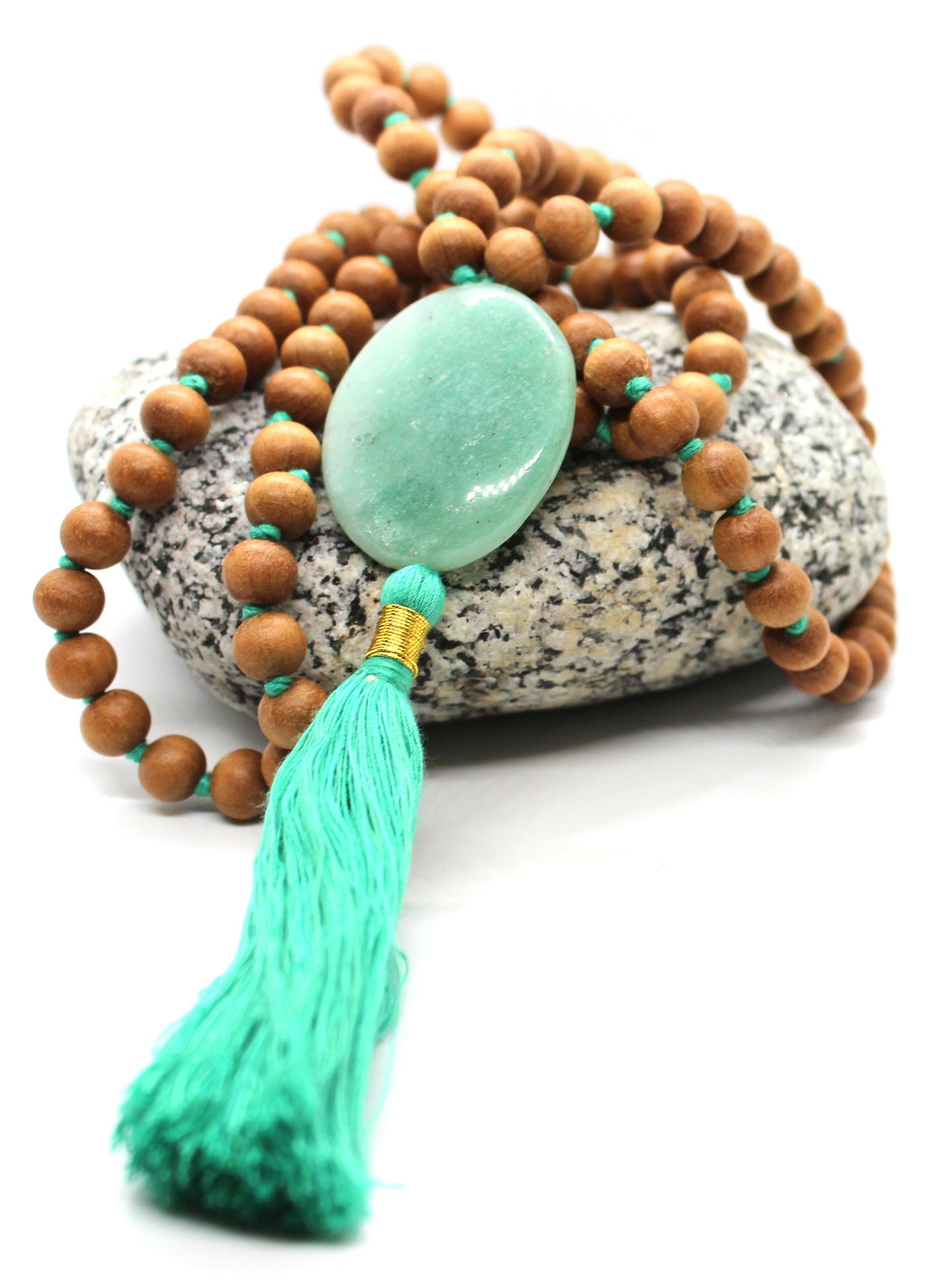 Sandalwood - GREEN AVENTUINE Mala Necklace 8 mm, Knotted Sandalwood Mala, 108 Japa Mala Beads, Sandalwood Necklace, Buddhist Prayer Beads