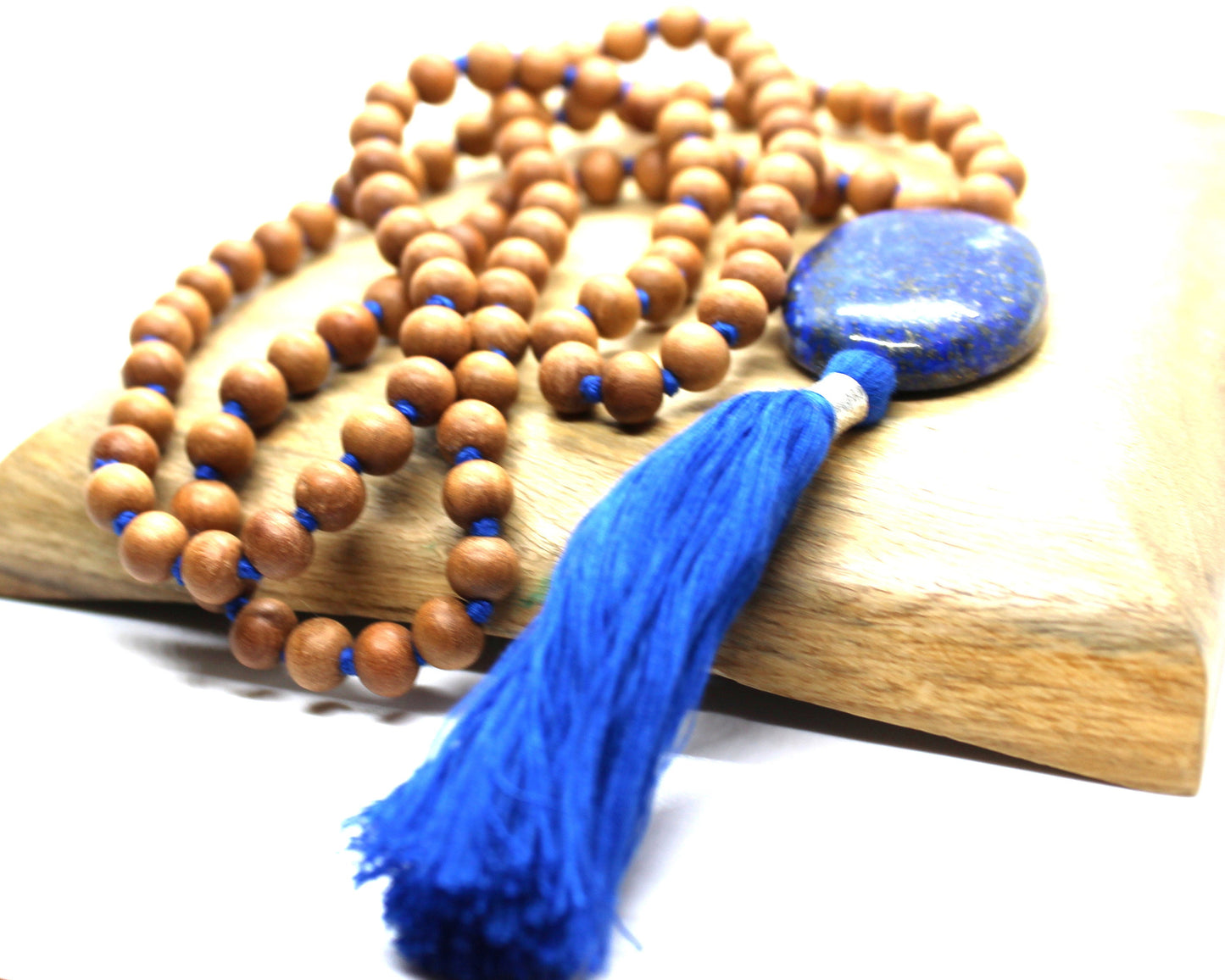 Sandalwood - LAPIS LAZULI Mala Necklace 8 mm, Knotted Sandalwood Mala, 108 Japa Mala Beads, Sandalwood Necklace, Buddhist Prayer Beads