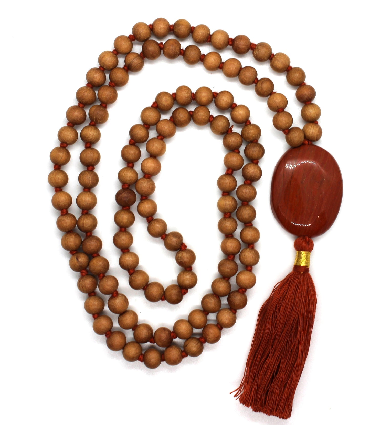 Sandalwood - RED JASPER Mala Necklace 8 mm, Knotted Sandalwood Mala, 108 Japa Mala Beads, Sandalwood Necklace, Buddhist Prayer Beads