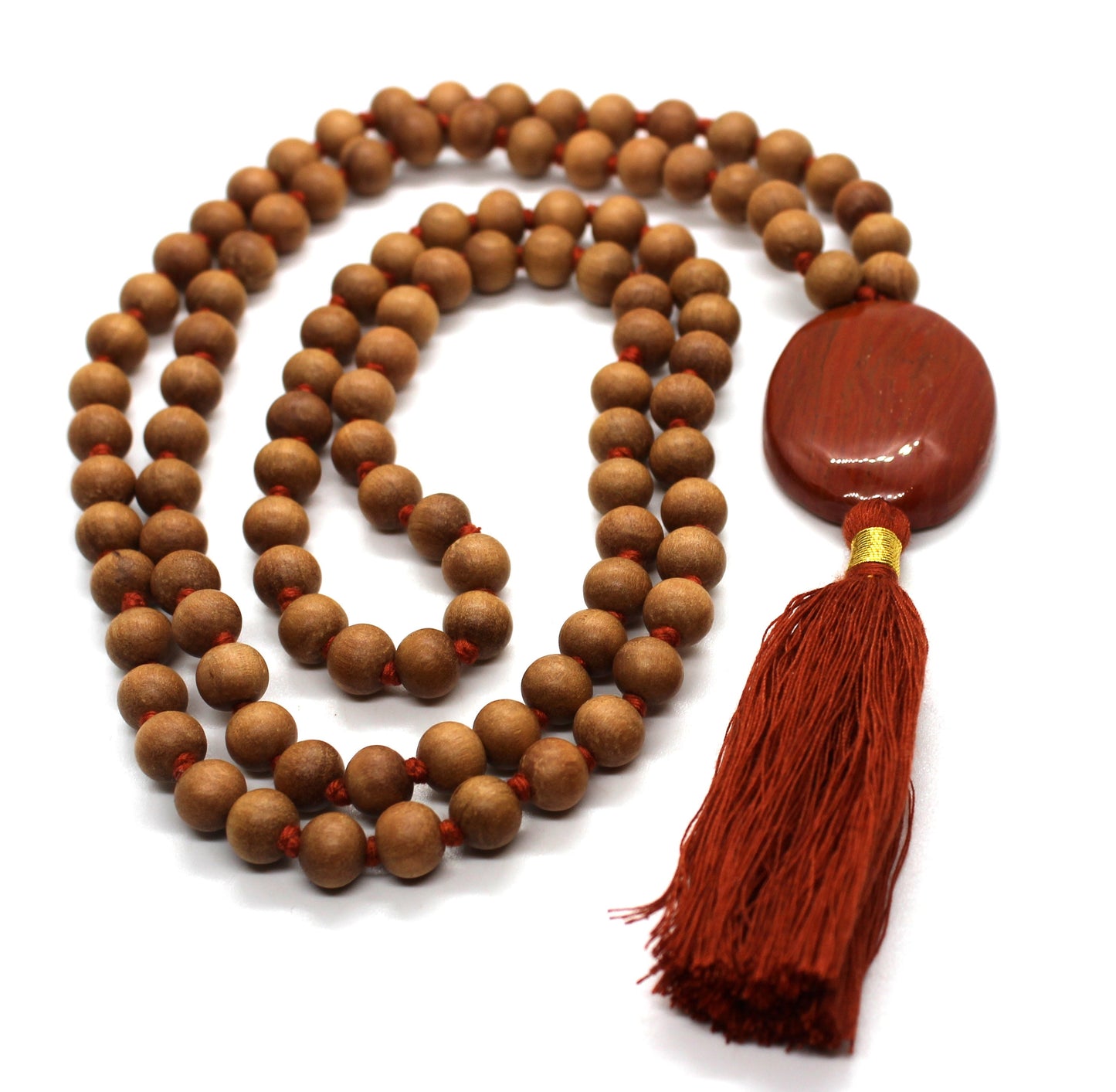 Sandalwood - RED JASPER Mala Necklace 8 mm, Knotted Sandalwood Mala, 108 Japa Mala Beads, Sandalwood Necklace, Buddhist Prayer Beads