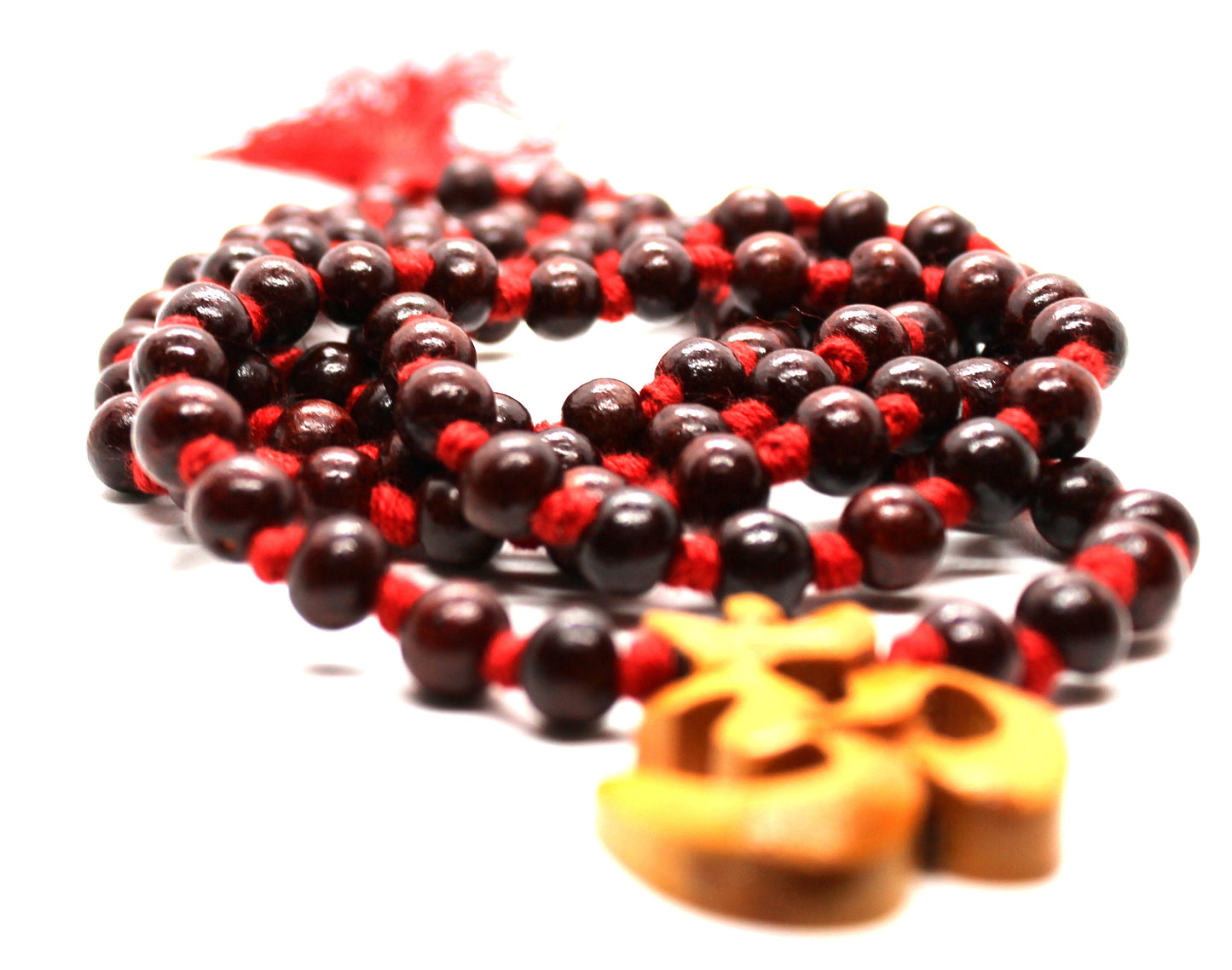 Rosewood Knotted Mala 108+1 Beads with wooden OM charm - Handmade knotted rosewood Mala necklace- yoga meditation beads - 8MM Rosewood Mala