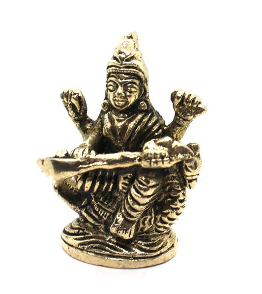 Saraswati Mini brass Statue, Small Goddess of Knowledge, Music, Arts, Speech, Wisdom & Learning, Small Saraswati Statue, Sarasvati Idol