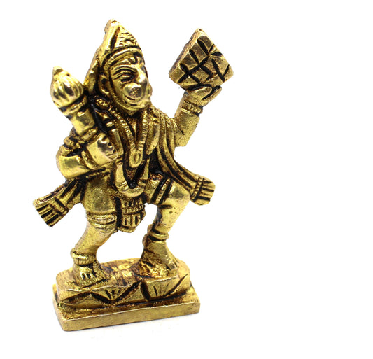 Small Brass Lord Hanuman Standing Statue, Hindu Monkey Deity Brass Hanuman Statuette, Hindu God Idols, Bajrang Bali Statue lifting mountain