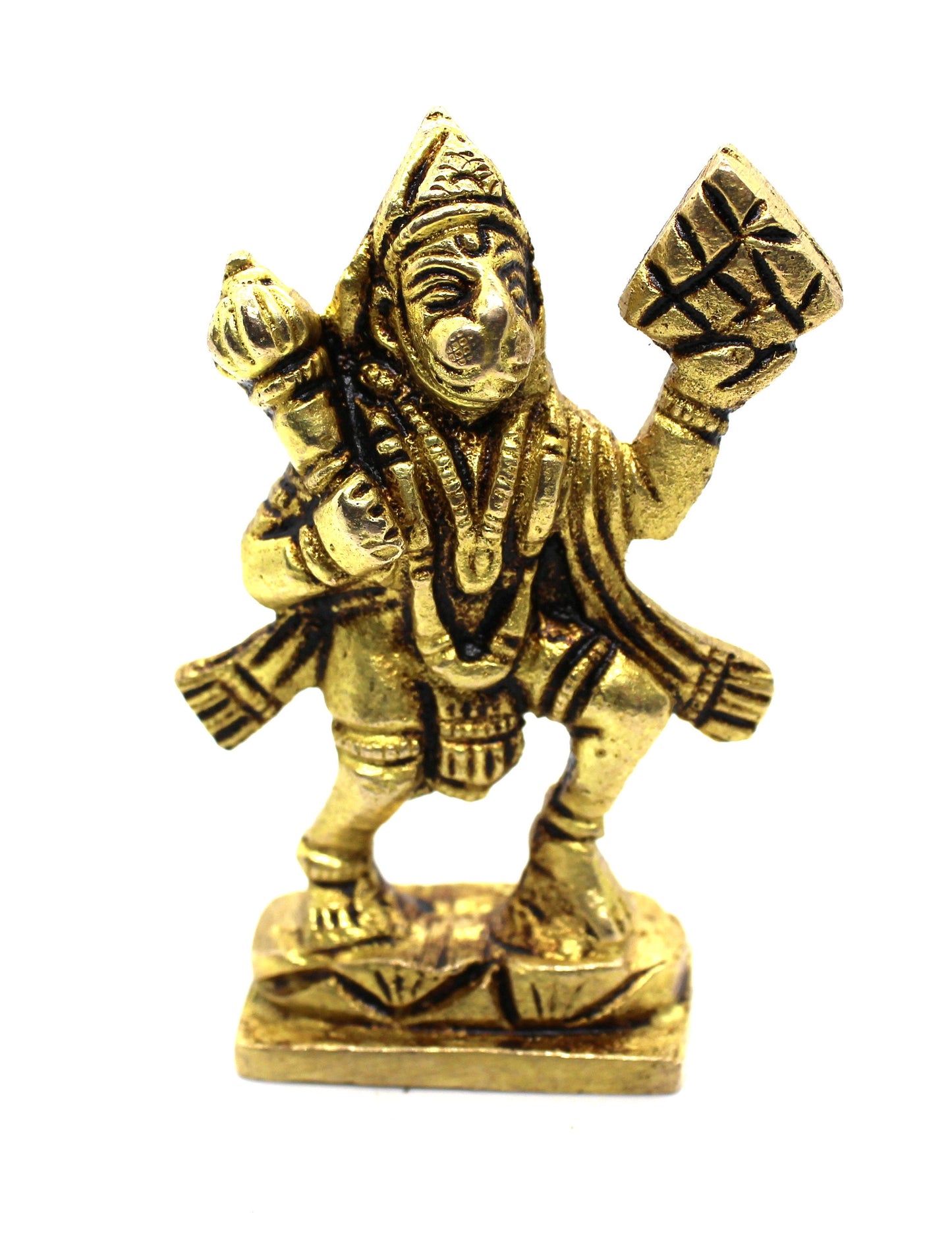 Small Brass Lord Hanuman Standing Statue, Hindu Monkey Deity Brass Hanuman Statuette, Hindu God Idols, Bajrang Bali Statue lifting mountain