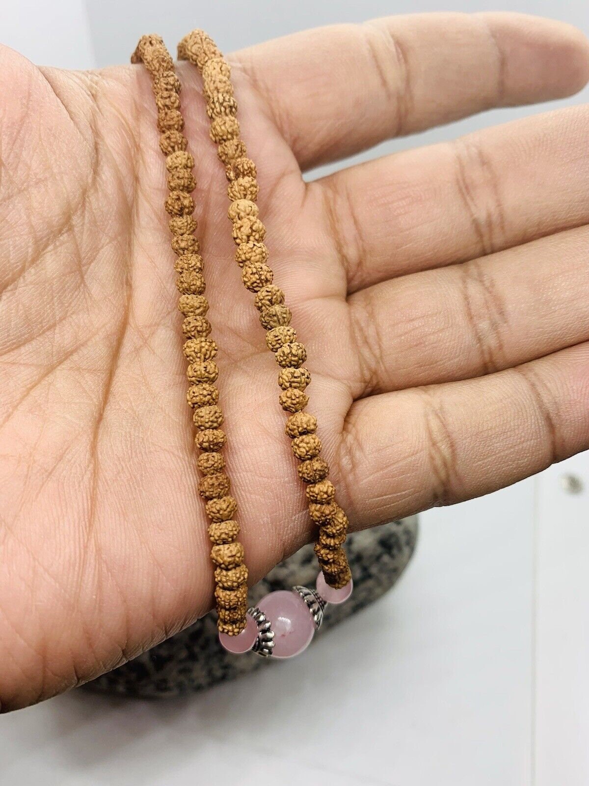 Rudraksha choker necklace/Spiritual jewelry/5 Mukhi Rudraksha/Natural seed/Chakra balance jewelry/Rose Quartz Necklace/Meditation/Protection