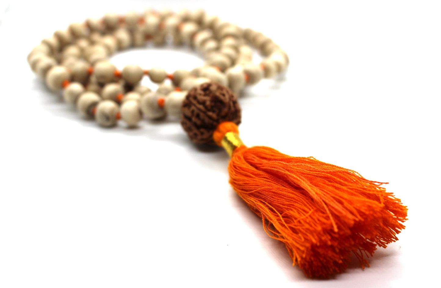 Premium Tulsi Mala Hindu Chant Yoga Meditation Hare Rama ISKCON Set with Rudraksha Guru bead, 8mm Tulsi Tulasi Round prayer yoga beads