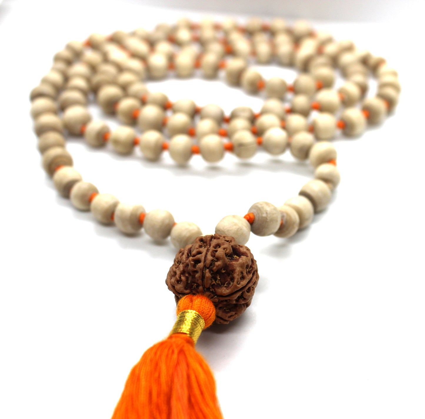 Premium Tulsi Mala Hindu Chant Yoga Meditation Hare Rama ISKCON Set with Rudraksha Guru bead, 8mm Tulsi Tulasi Round prayer yoga beads