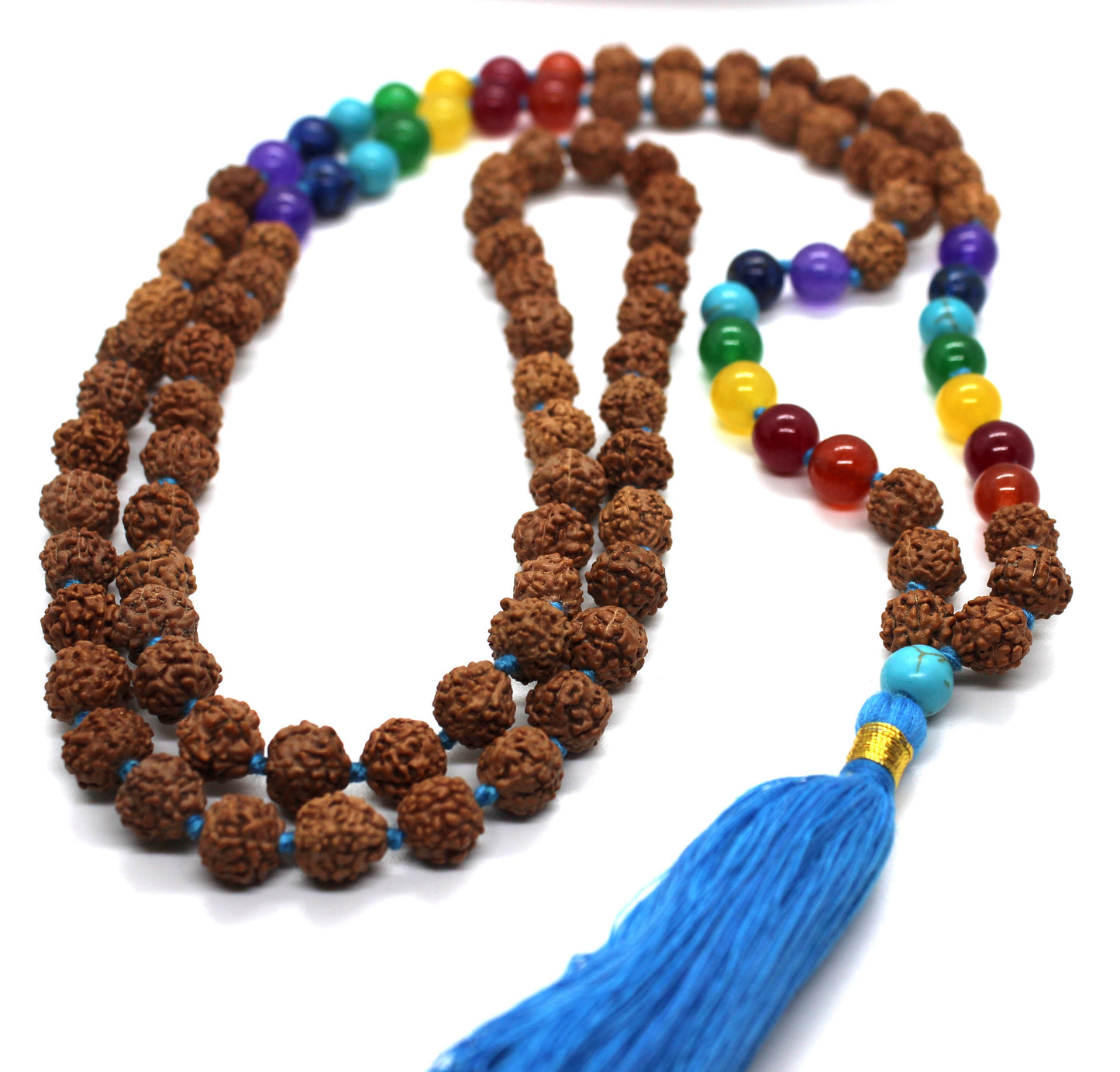 7 CHAKRA Rudraksha Premium Tassel Mala Original Gem Stones Premium Japa Mala 108 + 1 beads Meditation Rosary Prayer Yoga Bead Reiki Necklace