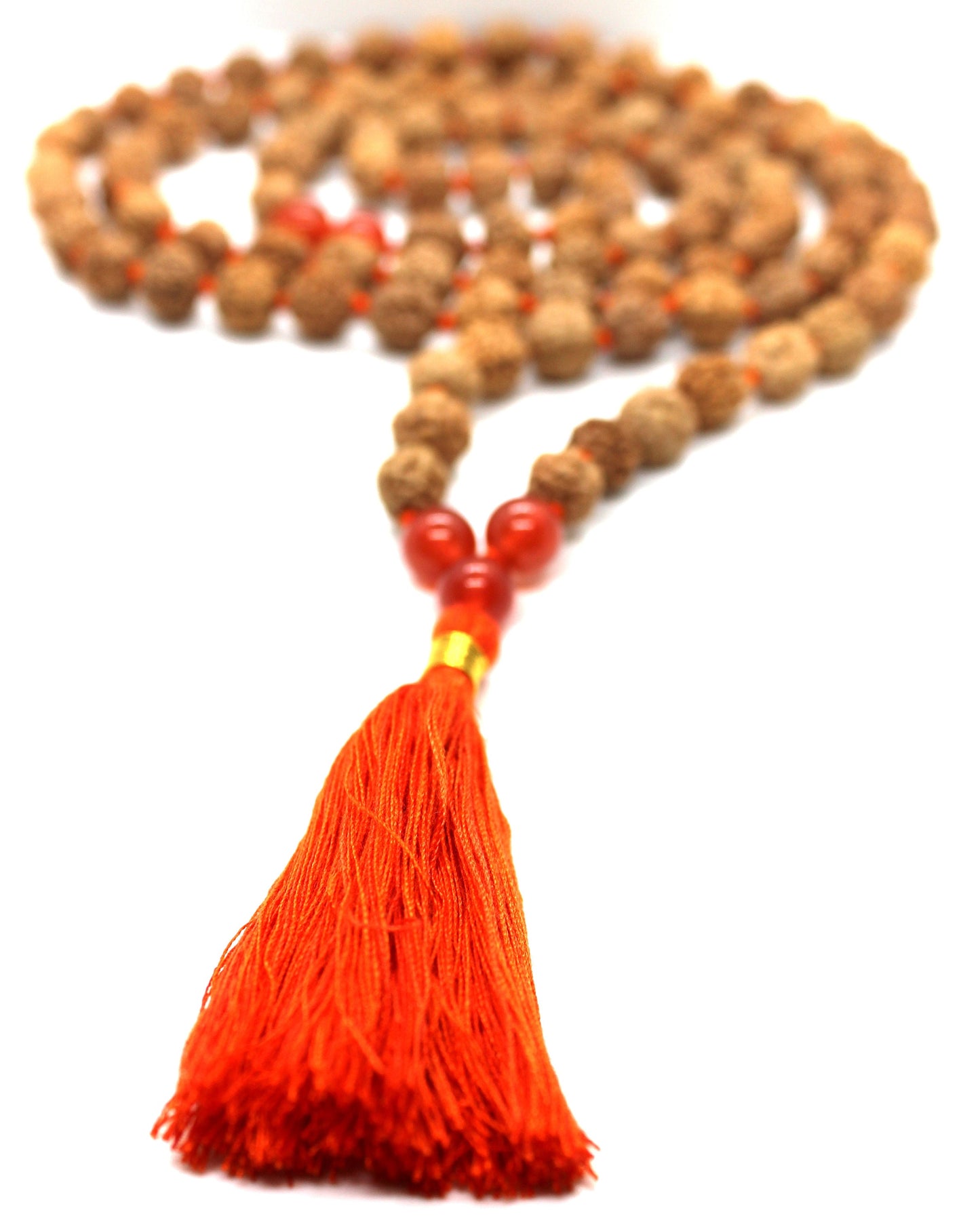 Carnelian and Rudraksha Mala Necklace - Prayer Beads Meditation Mantra 108 Mala Yoga Japa Hindu Knotted Rosary, Sacral Chakra Carnelian Mala