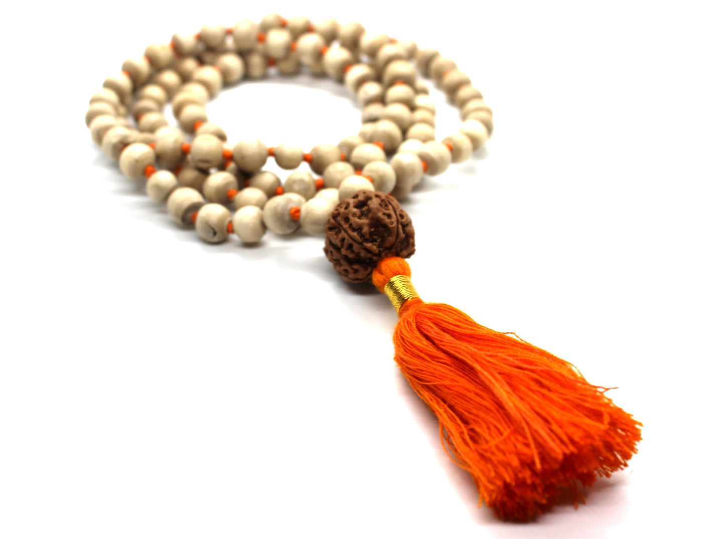Premium Tulsi Mala Hindu Chant Yoga Meditation Hare Rama ISKCON Set with Rudraksha Guru bead, 8mm Tulsi Tulasi Round prayer yoga beads