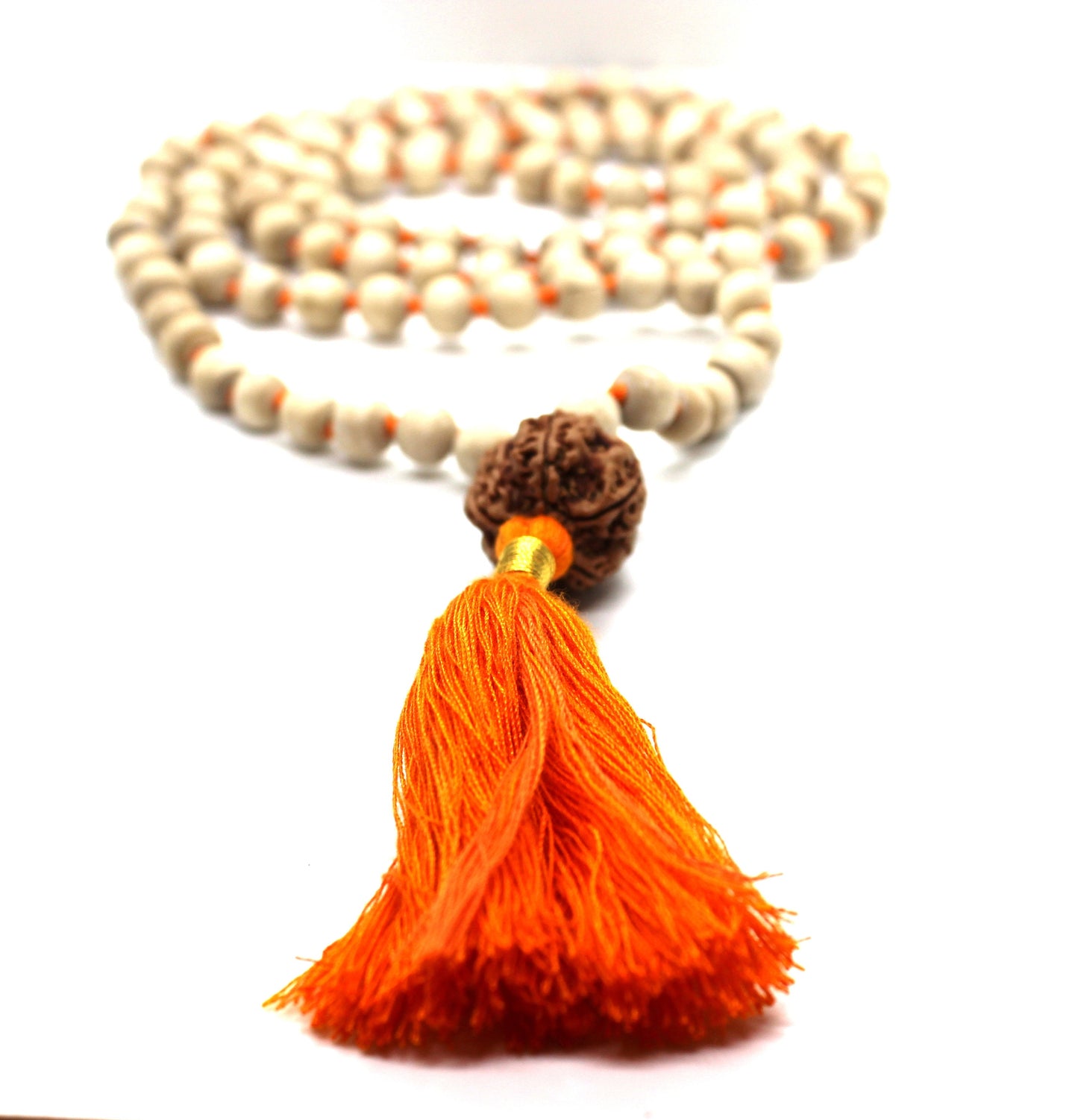 Premium Tulsi Mala Hindu Chant Yoga Meditation Hare Rama ISKCON Set with Rudraksha Guru bead, 8mm Tulsi Tulasi Round prayer yoga beads