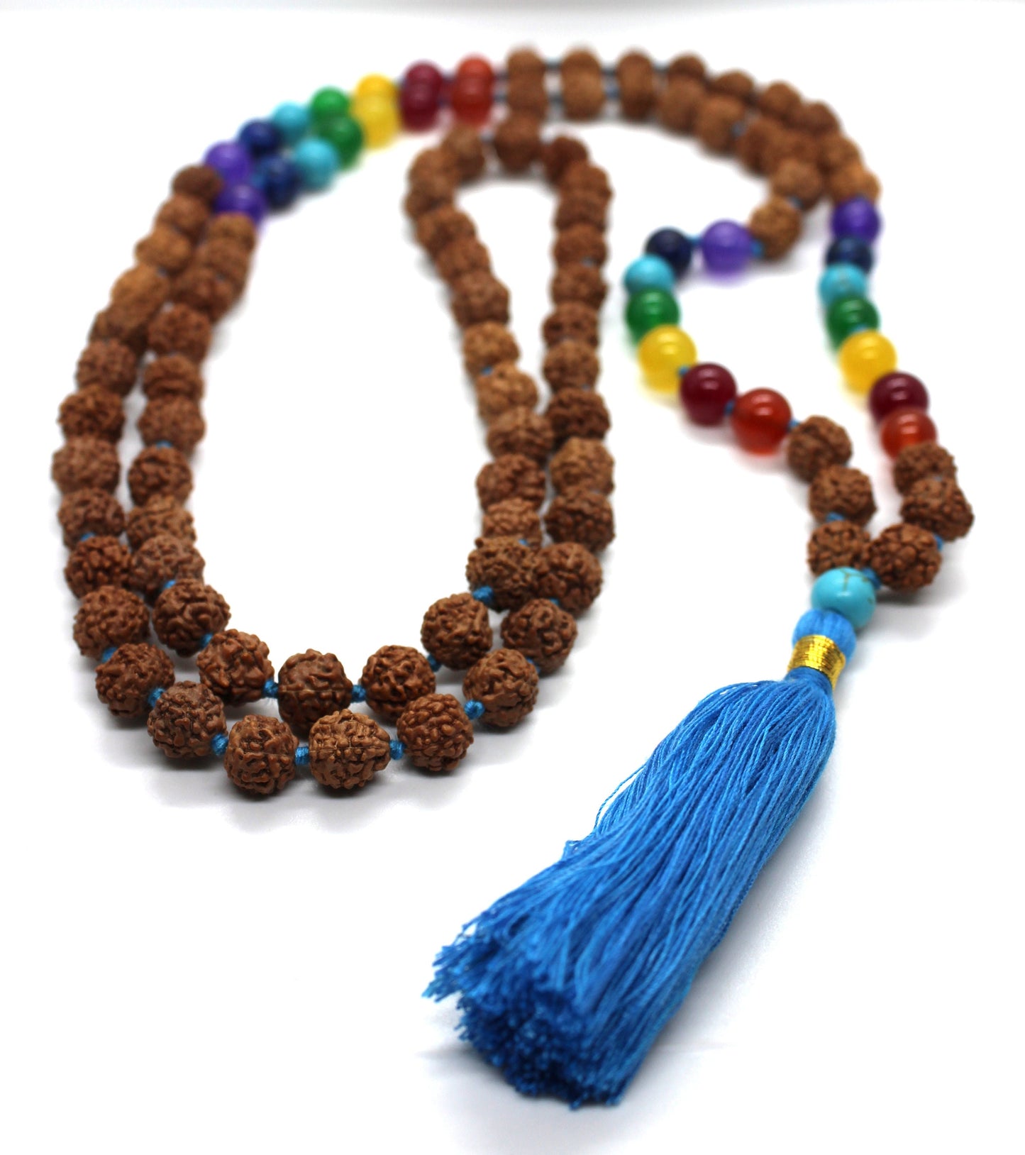 7 CHAKRA Rudraksha Premium Tassel Mala Original Gem Stones Premium Japa Mala 108 + 1 beads Meditation Rosary Prayer Yoga Bead Reiki Necklace