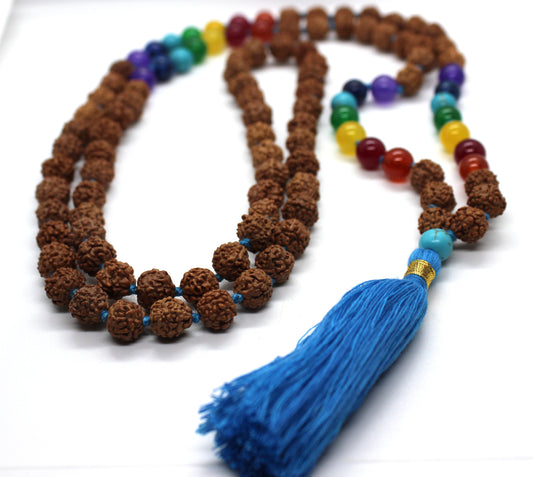 7 CHAKRA Rudraksha Premium Tassel Mala Original Gem Stones Premium Japa Mala 108 + 1 beads Meditation Rosary Prayer Yoga Bead Reiki Necklace