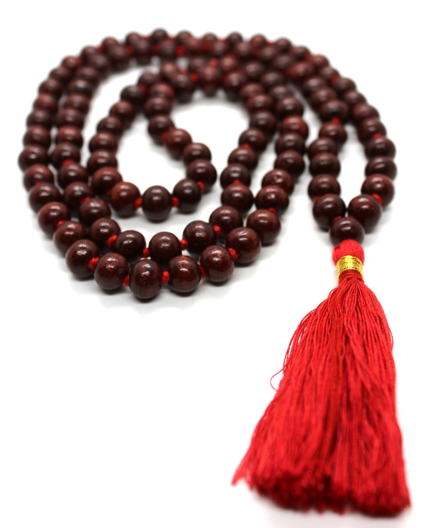 8mm Indian Rosewood with Red / Premium Cotton String TasselClassic 108 Knotted Meditation Mala | Elegant Natural Design | Yoga Necklace
