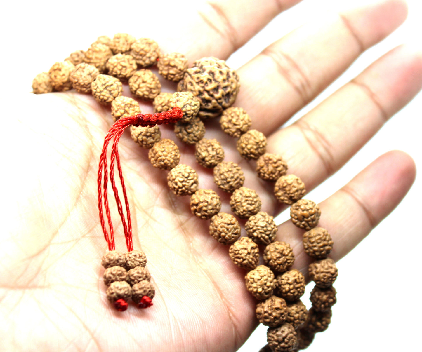 Tibetan style Buddhist Rudraksha mala, 8mm stretch cord Rudraksha mala, 108 beads Rudraksha Mala, Five mukhi Rudraksha Guru mala, Necklace