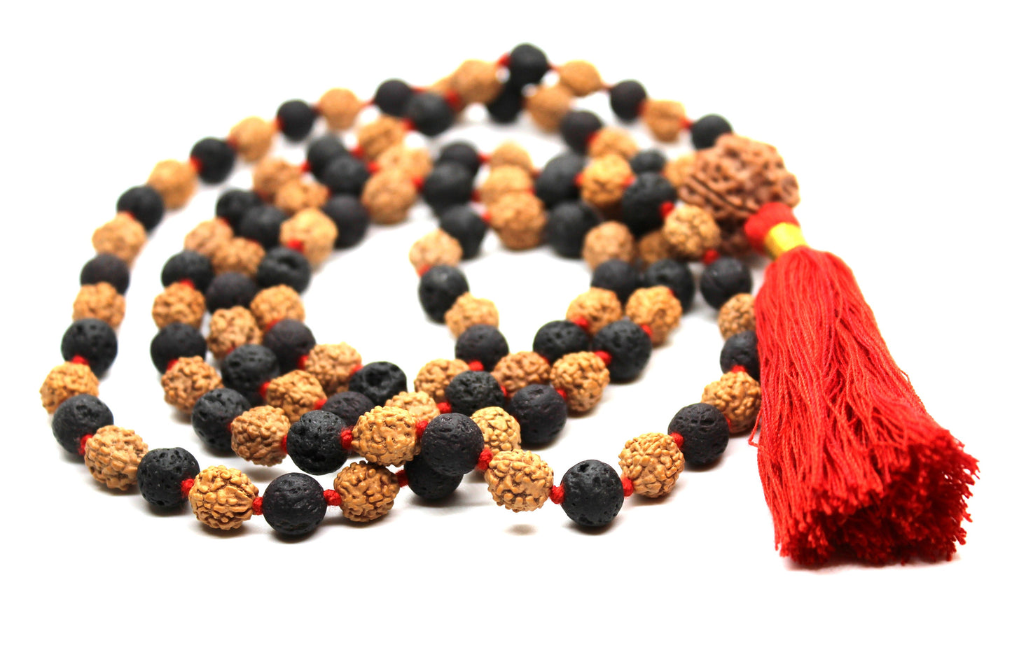 EARTH Divine Mala, Combination of Rudraksha Beads, Lava Rock Bead, Rudraksh 5 Mukhi Guru Bead Premium Mala, Lava beads mala neacklace