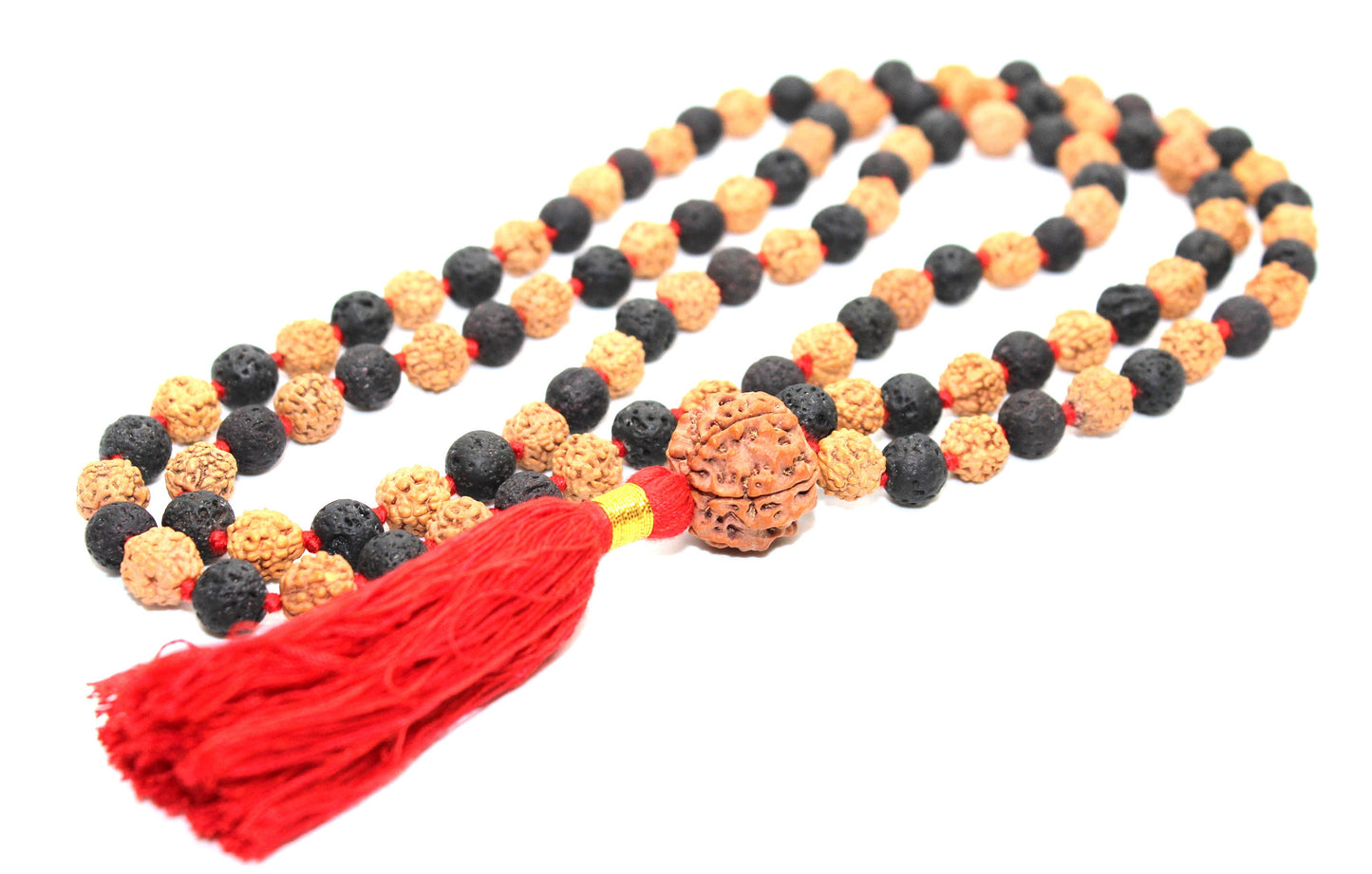 EARTH Divine Mala, Combination of Rudraksha Beads, Lava Rock Bead, Rudraksh 5 Mukhi Guru Bead Premium Mala, Lava beads mala neacklace