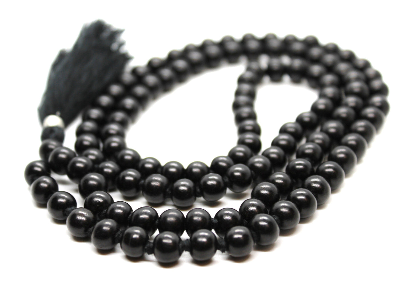 PROTECTION MALA, Ebony Wood Mala Necklace Knotted 8mm beads, 108 Ebony Japa Mala, Mens Wood Bead Necklace, Black Wood Rosary Prayer Beads