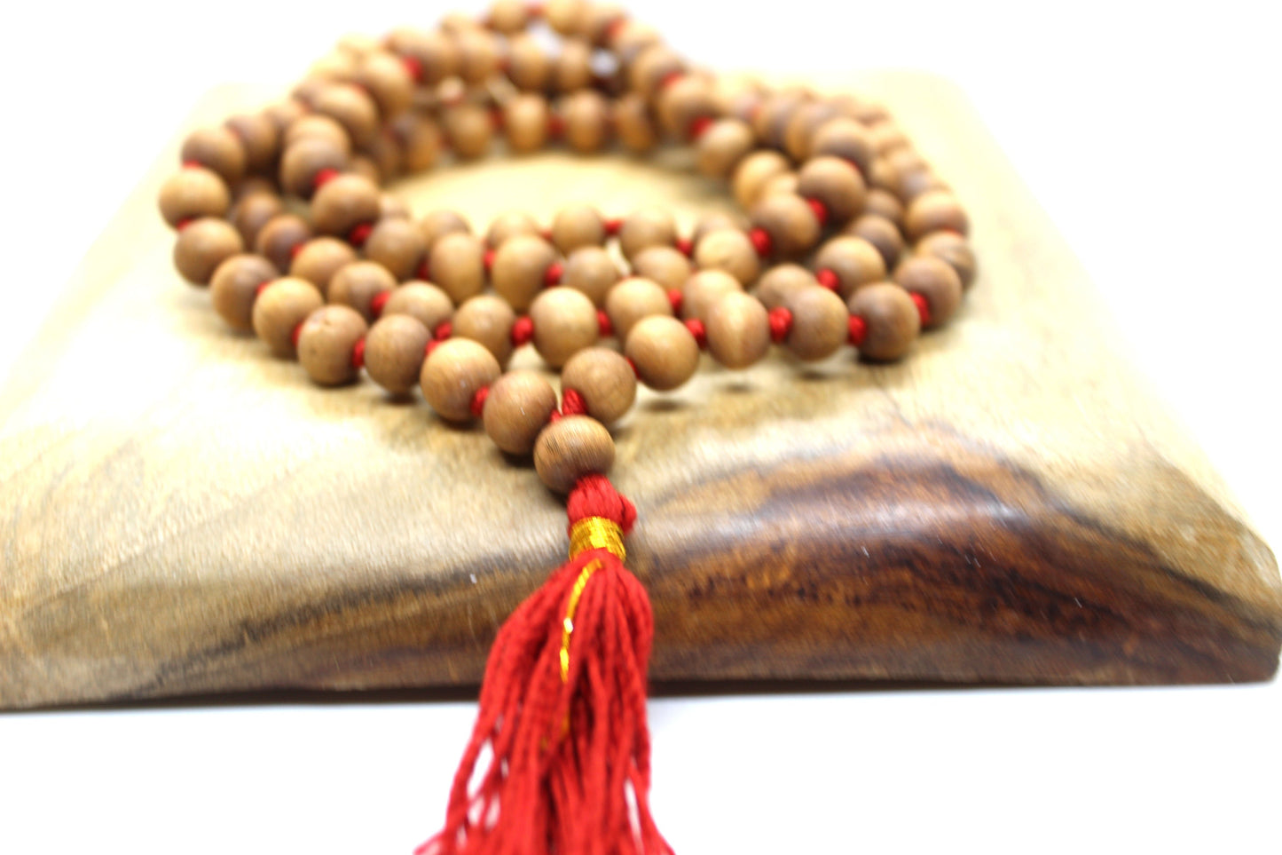 Lab Certified Natural Fragrant Sandalwood Handmade Mala 108+1, 8mm Beads Hindu Prayer Beads Mala Mediation beads With Red cotton Tassel OM