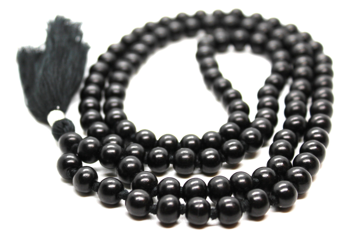 PROTECTION MALA, Ebony Wood Mala Necklace Knotted 8mm beads, 108 Ebony Japa Mala, Mens Wood Bead Necklace, Black Wood Rosary Prayer Beads