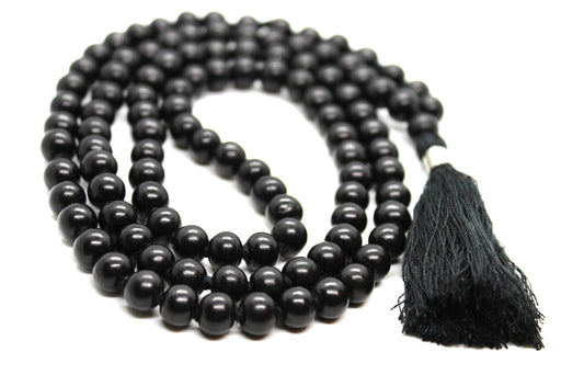 PROTECTION MALA, Ebony Wood Mala Necklace Knotted 8mm beads, 108 Ebony Japa Mala, Mens Wood Bead Necklace, Black Wood Rosary Prayer Beads