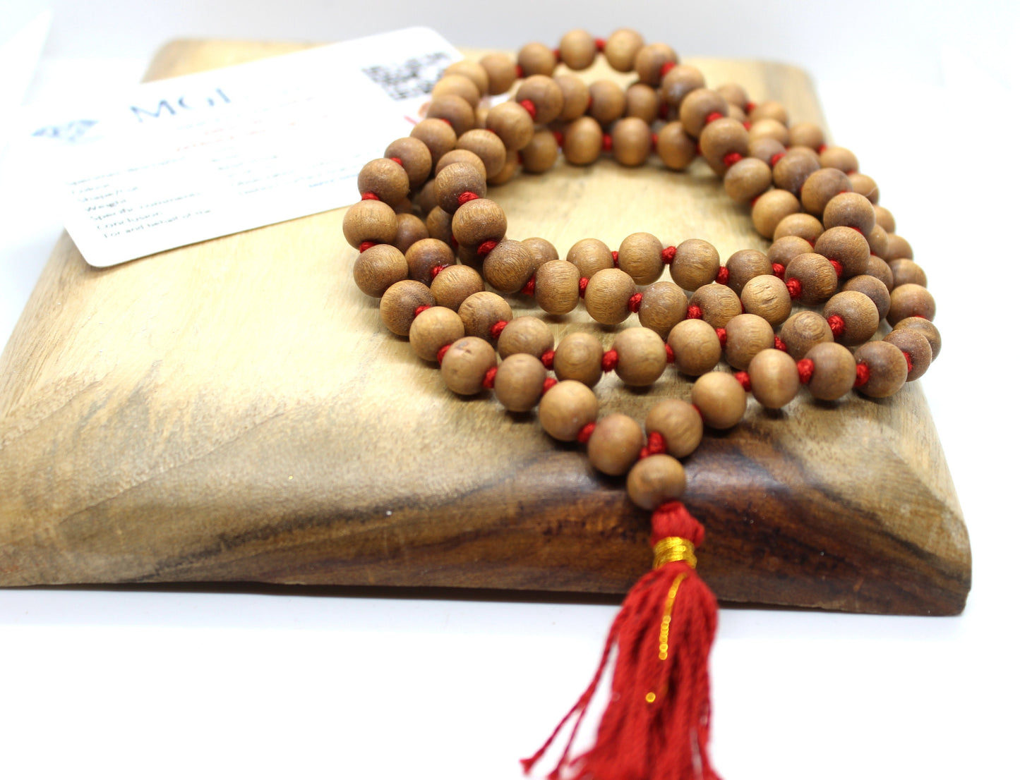 Lab Certified Natural Fragrant Sandalwood Handmade Mala 108+1, 8mm Beads Hindu Prayer Beads Mala Mediation beads With Red cotton Tassel OM