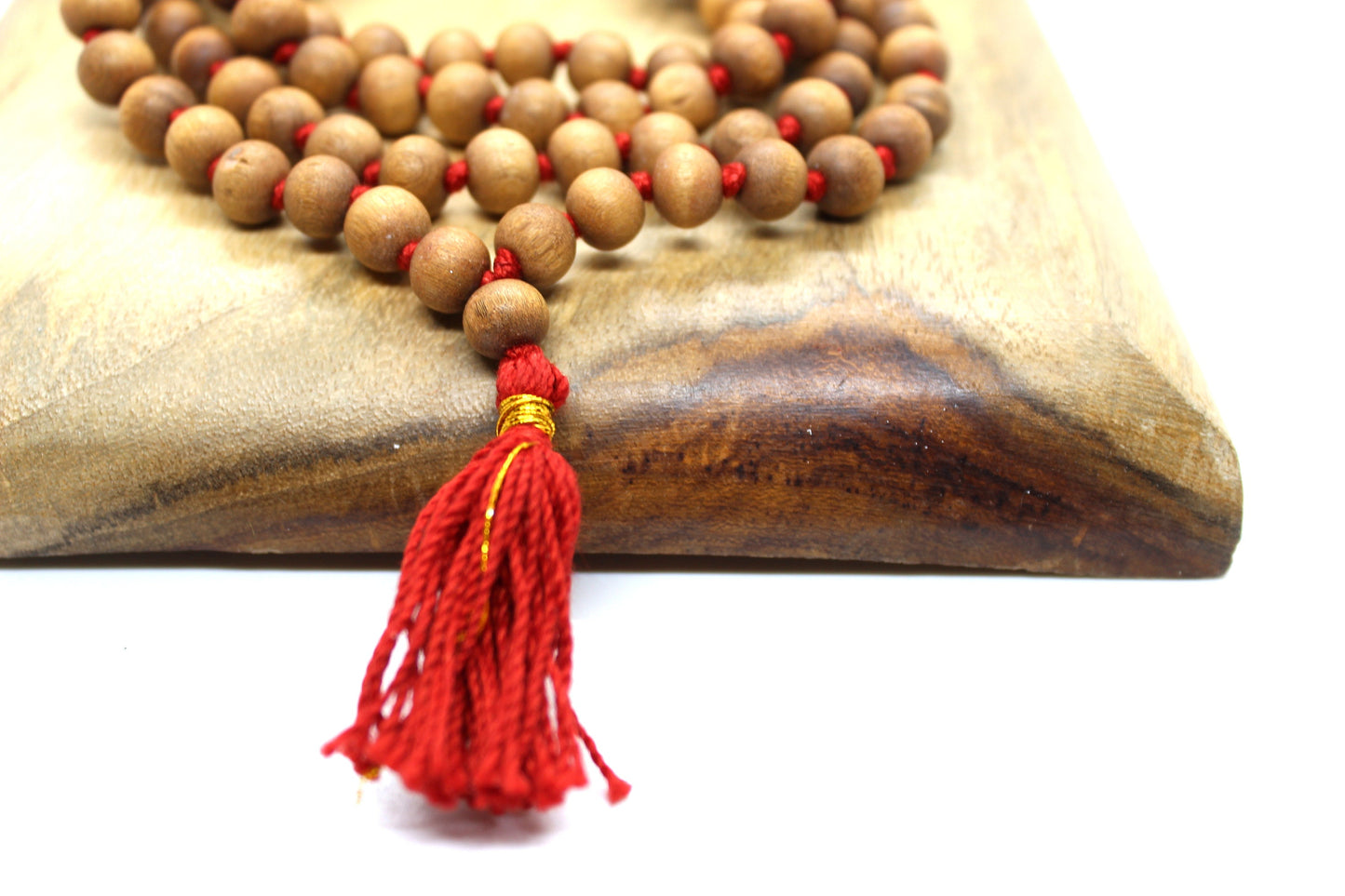 Lab Certified Natural Fragrant Sandalwood Handmade Mala 108+1, 8mm Beads Hindu Prayer Beads Mala Mediation beads With Red cotton Tassel OM